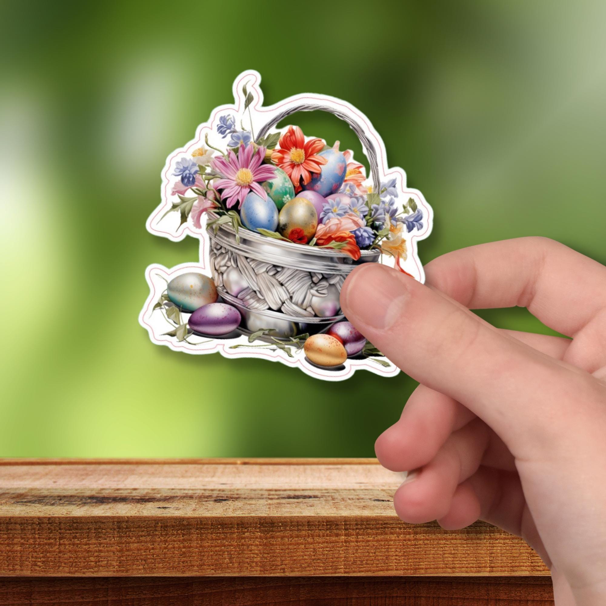 Aufkleber Ostern großer 8 cm Sticker Osterkorb Deko Osterfest Geschenkaufkleber Körbchen - zur Auswahl in Weiß oder Transparent  #SEG8