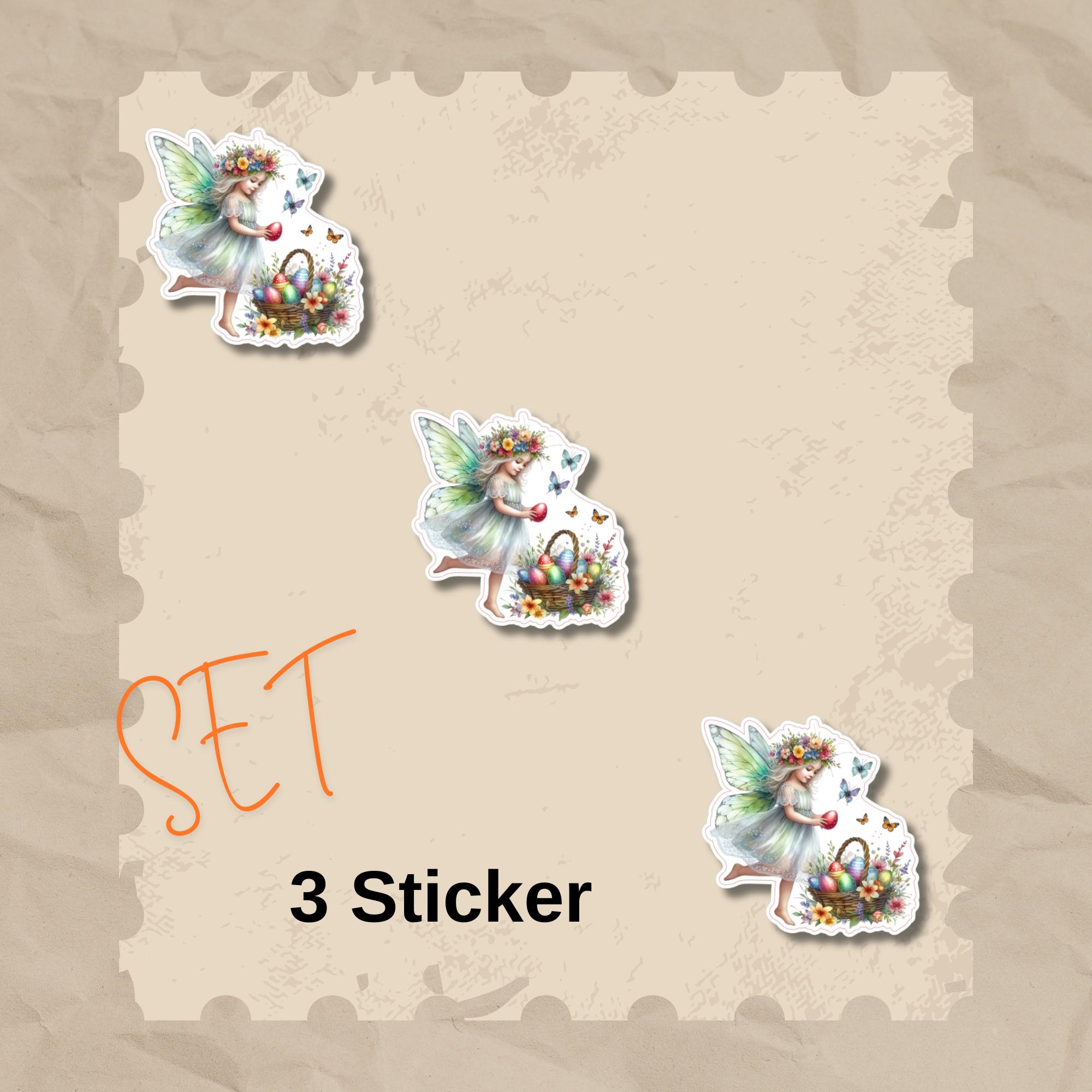 Aufkleber Ostern großer 8 cm Sticker Feen Fantasy Deko Geschenkaufkleber romantisch - zur Auswahl in Weiß oder Transparent  #SEG8