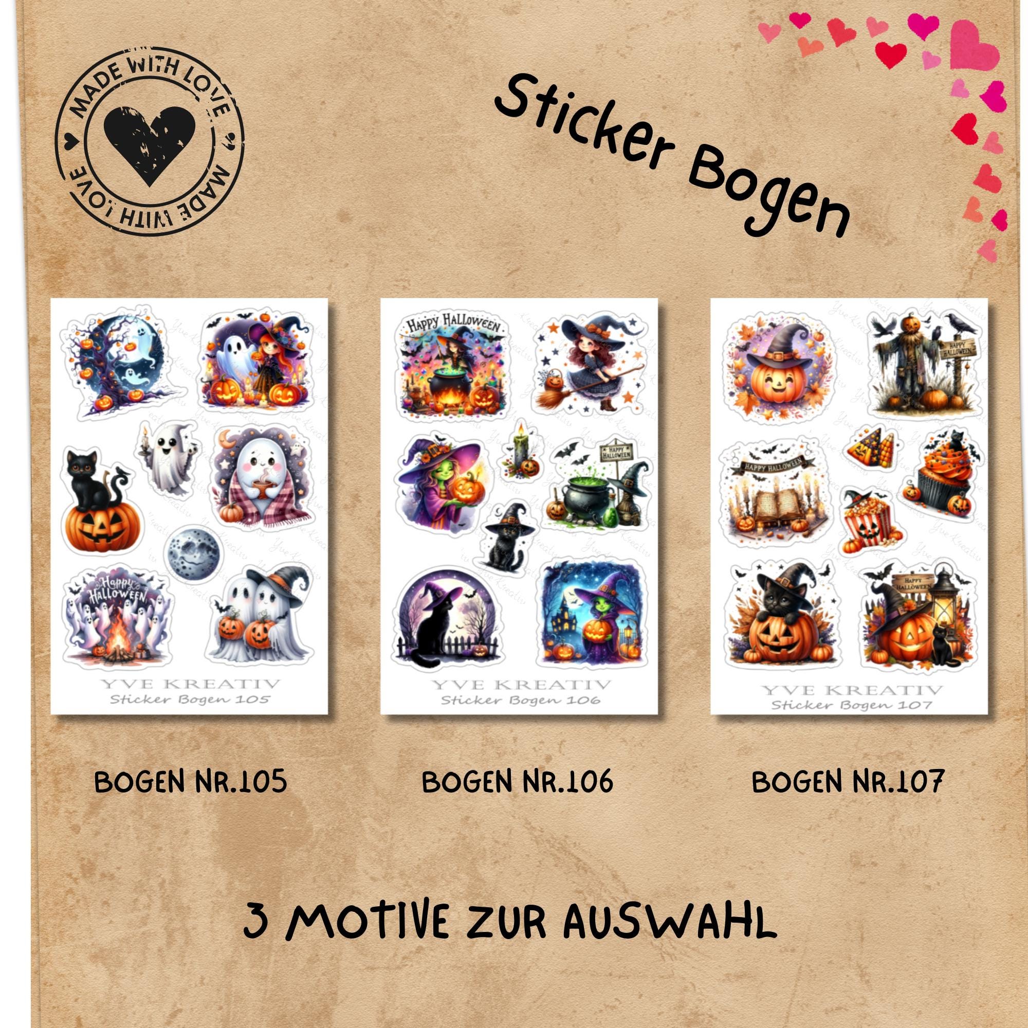 Aufkleber Halloween Stickerbogen Grusel Kürbis Geister Sticker Set - 3 Bögen zur Auswahl in Weiß - Transparent - Matt - Glanz  #SBA6