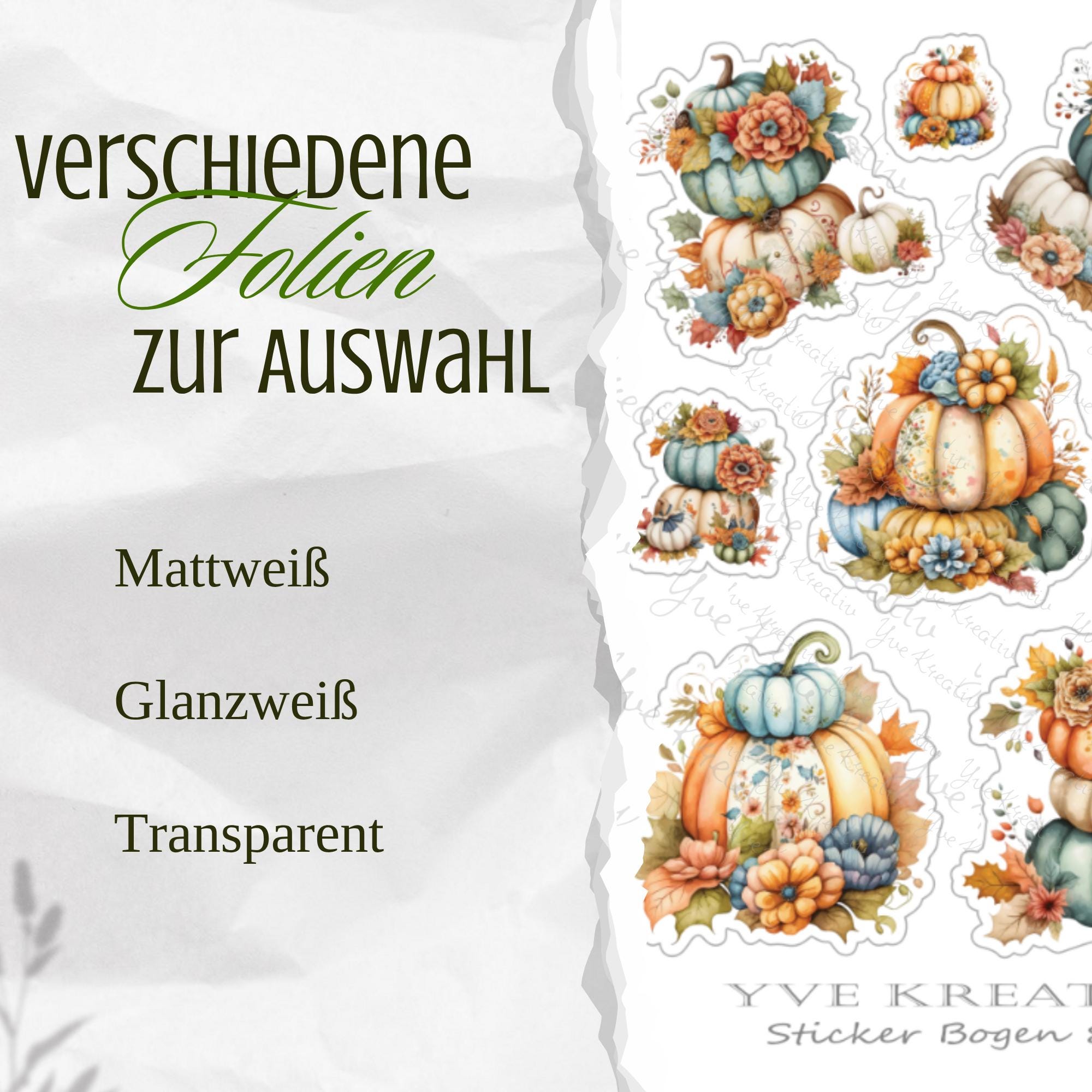 Kürbis Aufkleber Halloween Sticker Herbst Dekoration bunte Kürbisse Stickerbogen zur Auswahl in Weiß - Transparent - Matt - Glanz #SBA6