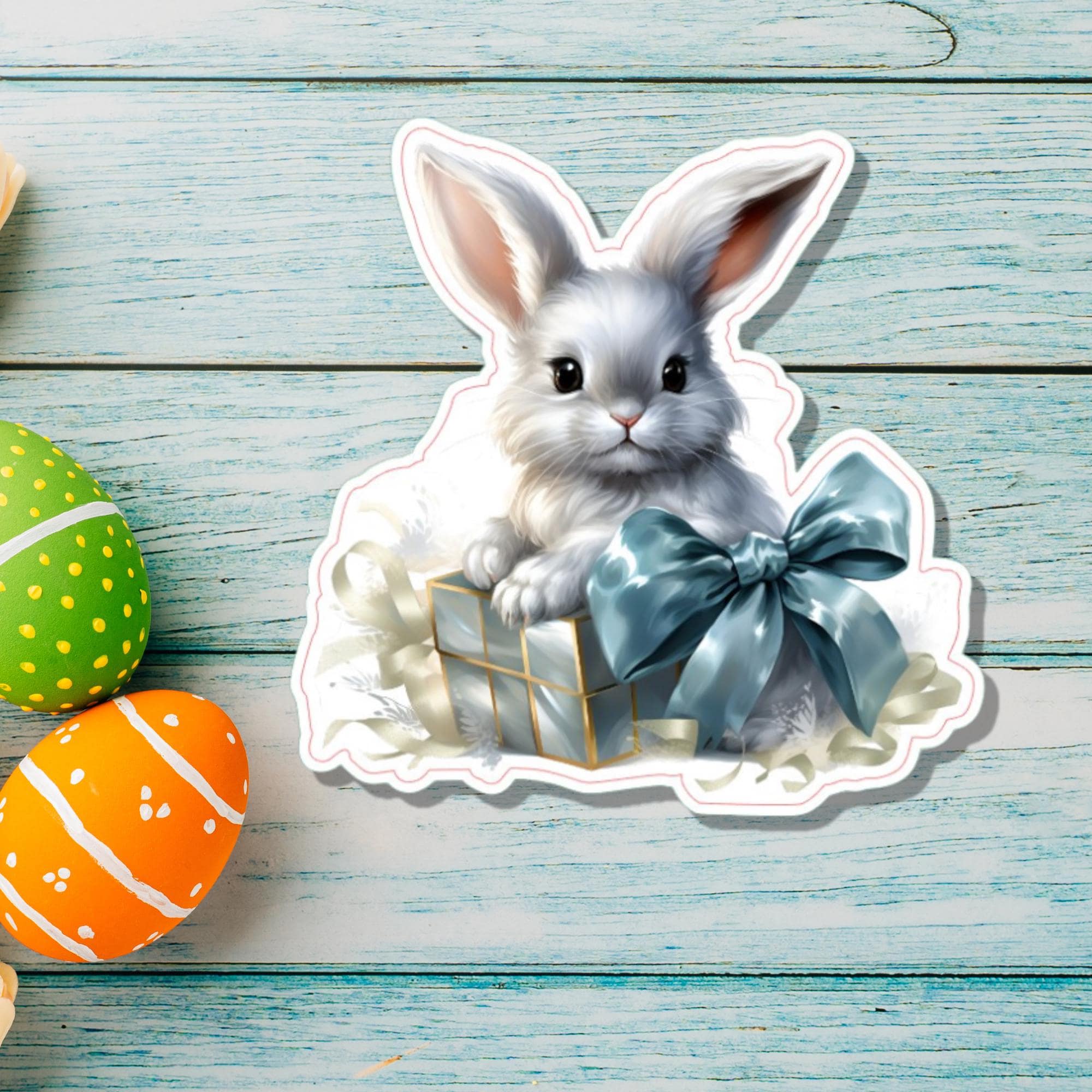 Aufkleber Ostern großer 8 cm Sticker niedliches Häschen Deko Hase Geschenkaufkleber Osterhase - zur Auswahl in Weiß oder Transparent  #SEG8