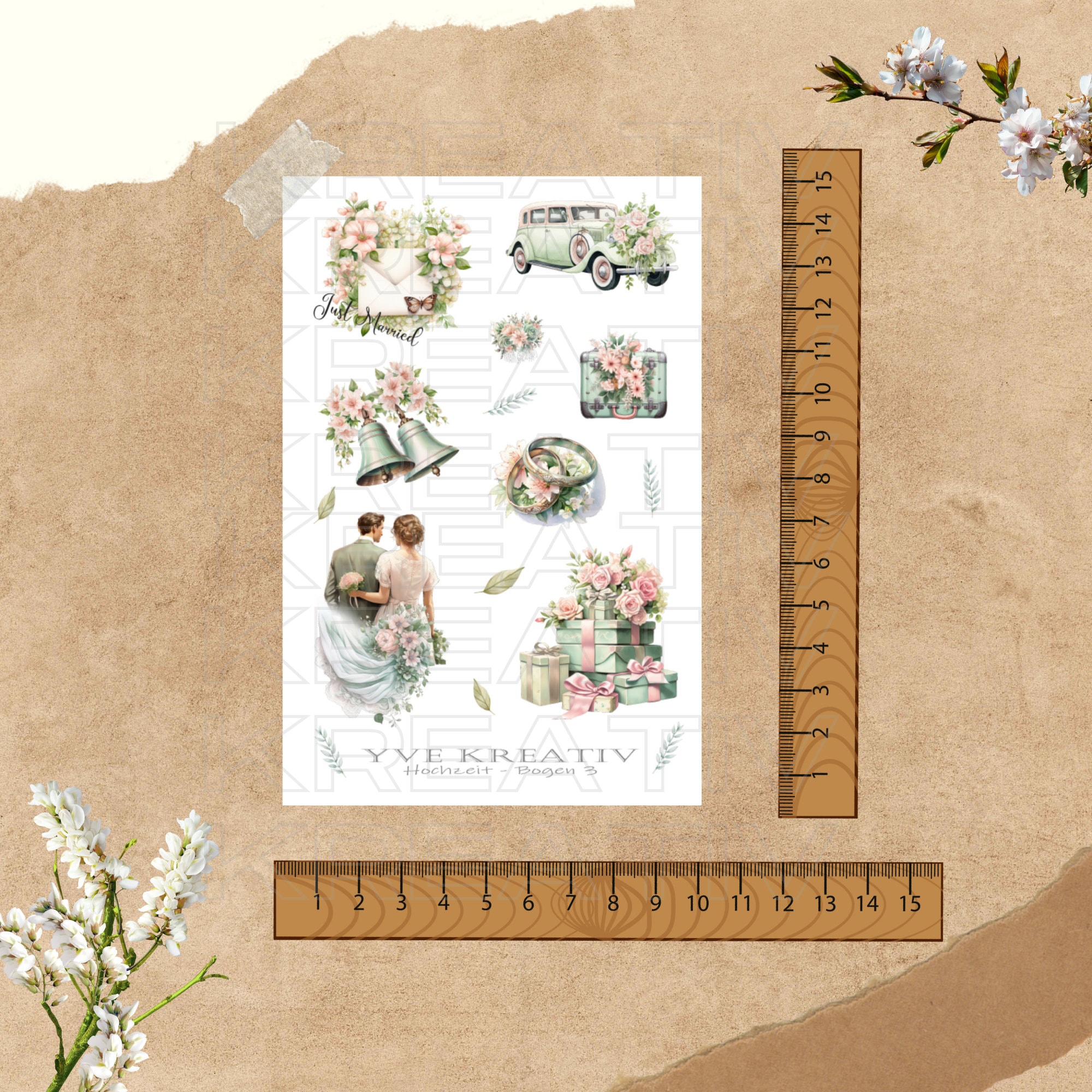 Sticker Bogen - Hochzeit Braut | Sticker Set - Journal Sticker - Aufkleber 4 Bögen zur Auswahl in Weiß oder Transparent