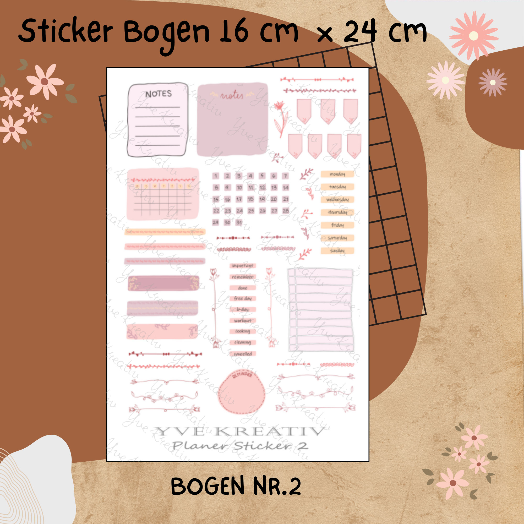Sticker Planer | über 60 Aufkleber Sticker Bogen Set Stickerbogen  -  Wochenplaner Kalender Bullet Journaling  #SBA5