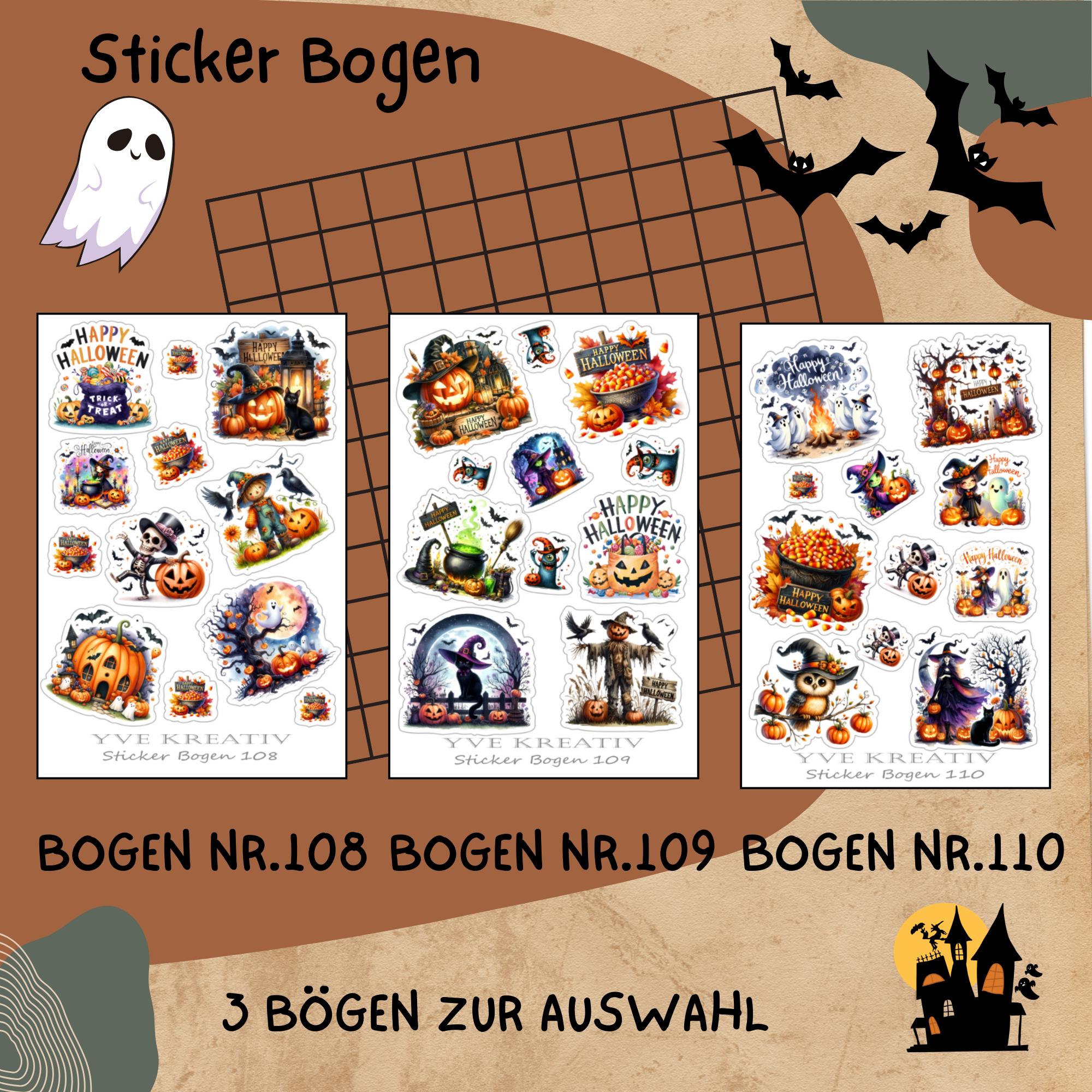 Halloween Stickerbogen, Grusel Aufkleber, Kürbis und Vampire Sticker Set, 3 Bögen zur Auswahl in Weiß - Transparent - Matt - Glanz  #SBA6