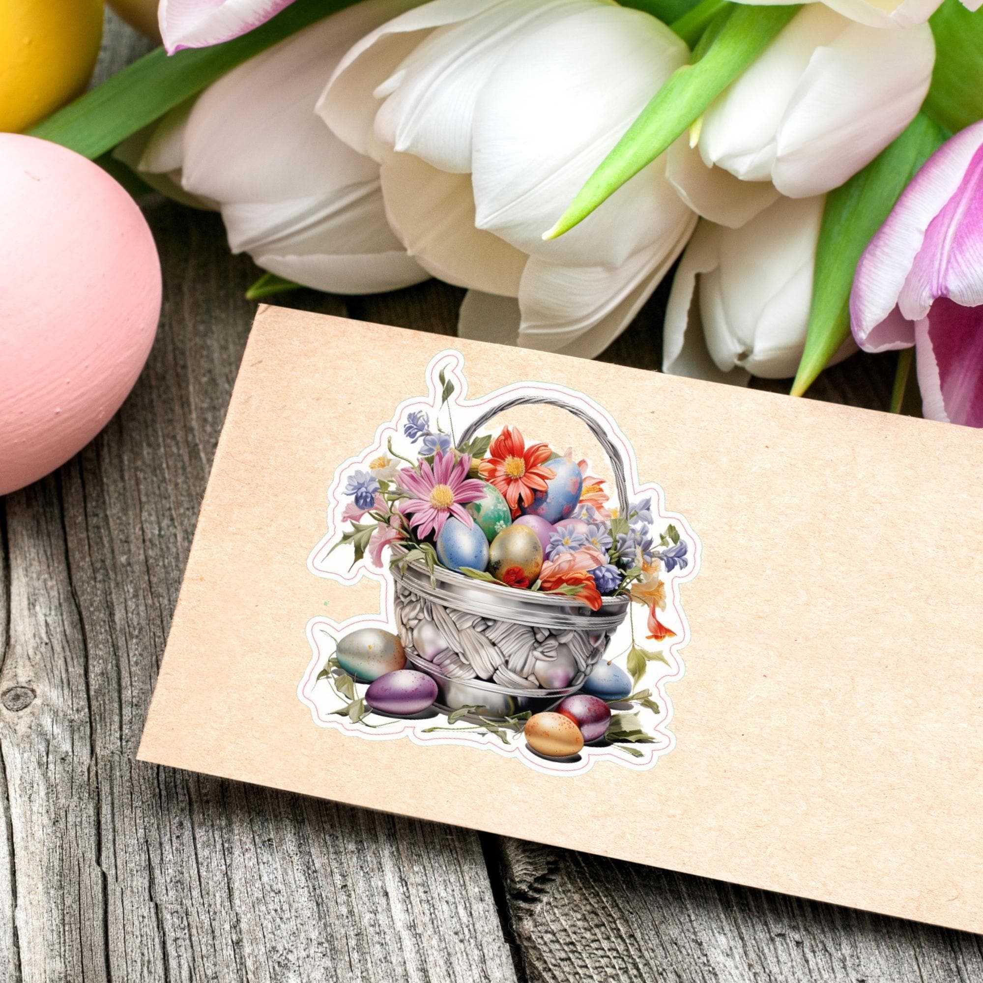 Aufkleber Ostern großer 8 cm Sticker Osterkorb Deko Osterfest Geschenkaufkleber Körbchen - zur Auswahl in Weiß oder Transparent  #SEG8