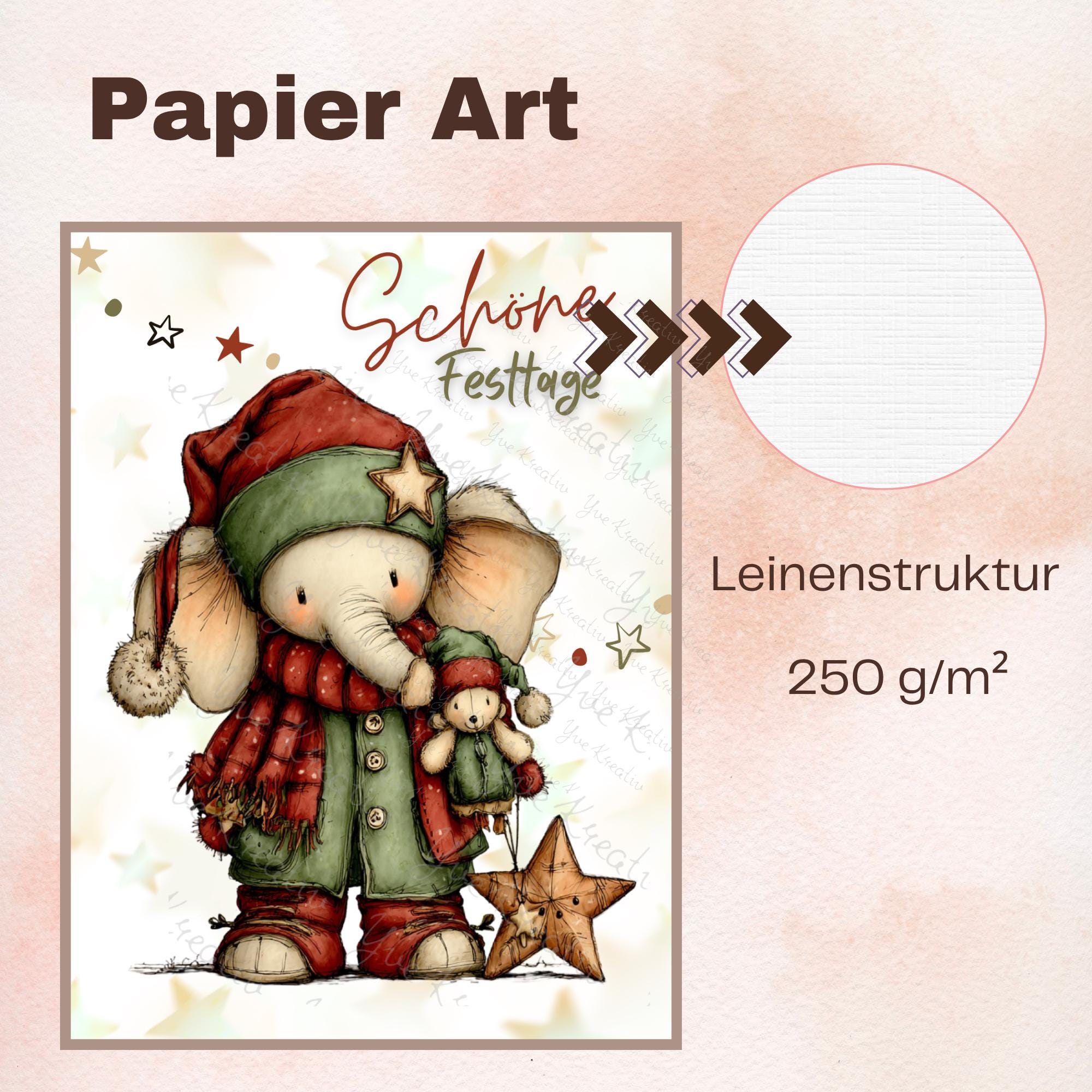 Postkarte niedlicher Weinachts Elefant Grußkarte Karte zu Weihnachten Weihnachtskarte Geschenkkarte Leinenstruktur Karte A6 #PWE184