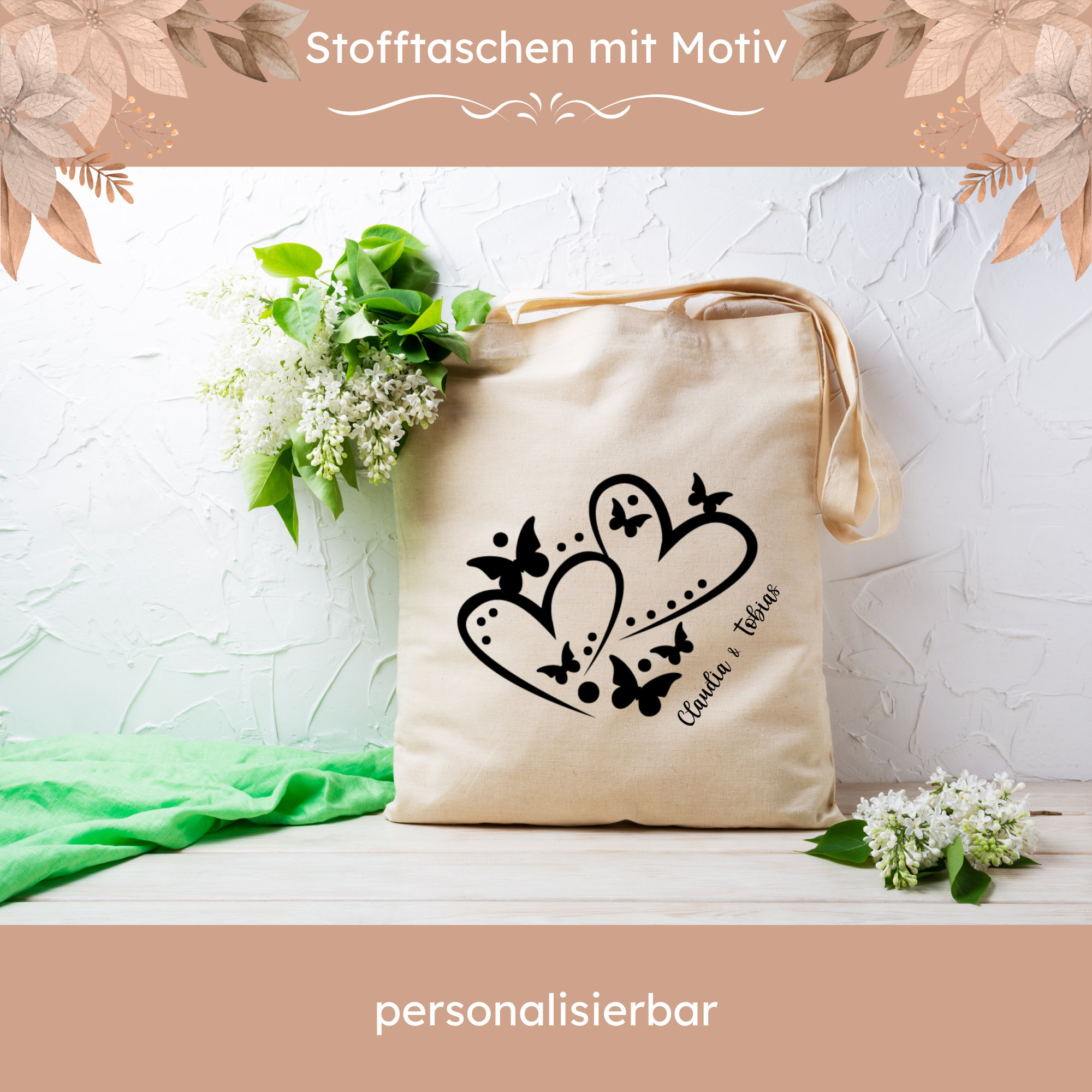 personalisierte Stofftasche, Tasche, Einkaufstasche für Sie und Ihn zur Hochzeit oder Valentinstag  #STBAUWB
