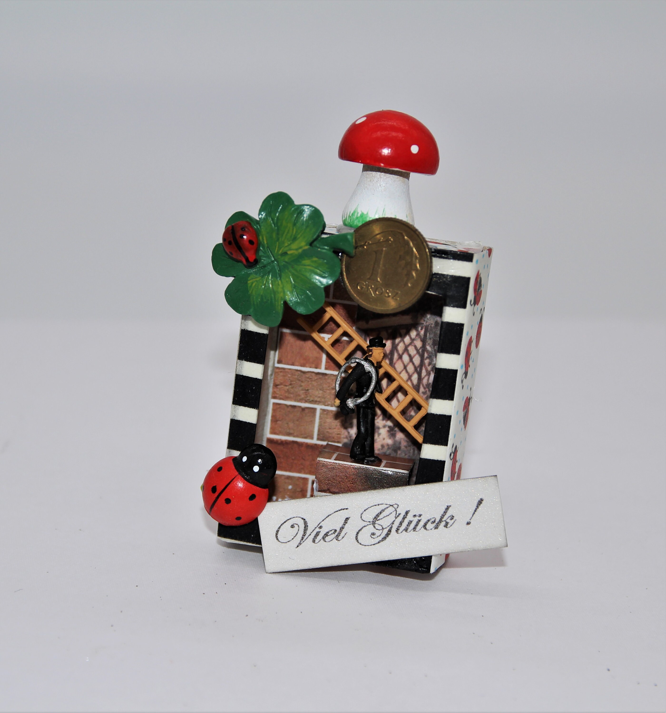 Mini Schornsteinfeger in der Streichholzschachtel Miniatur 3D Schachtel Grußschachtel Diorama Glücksbringer