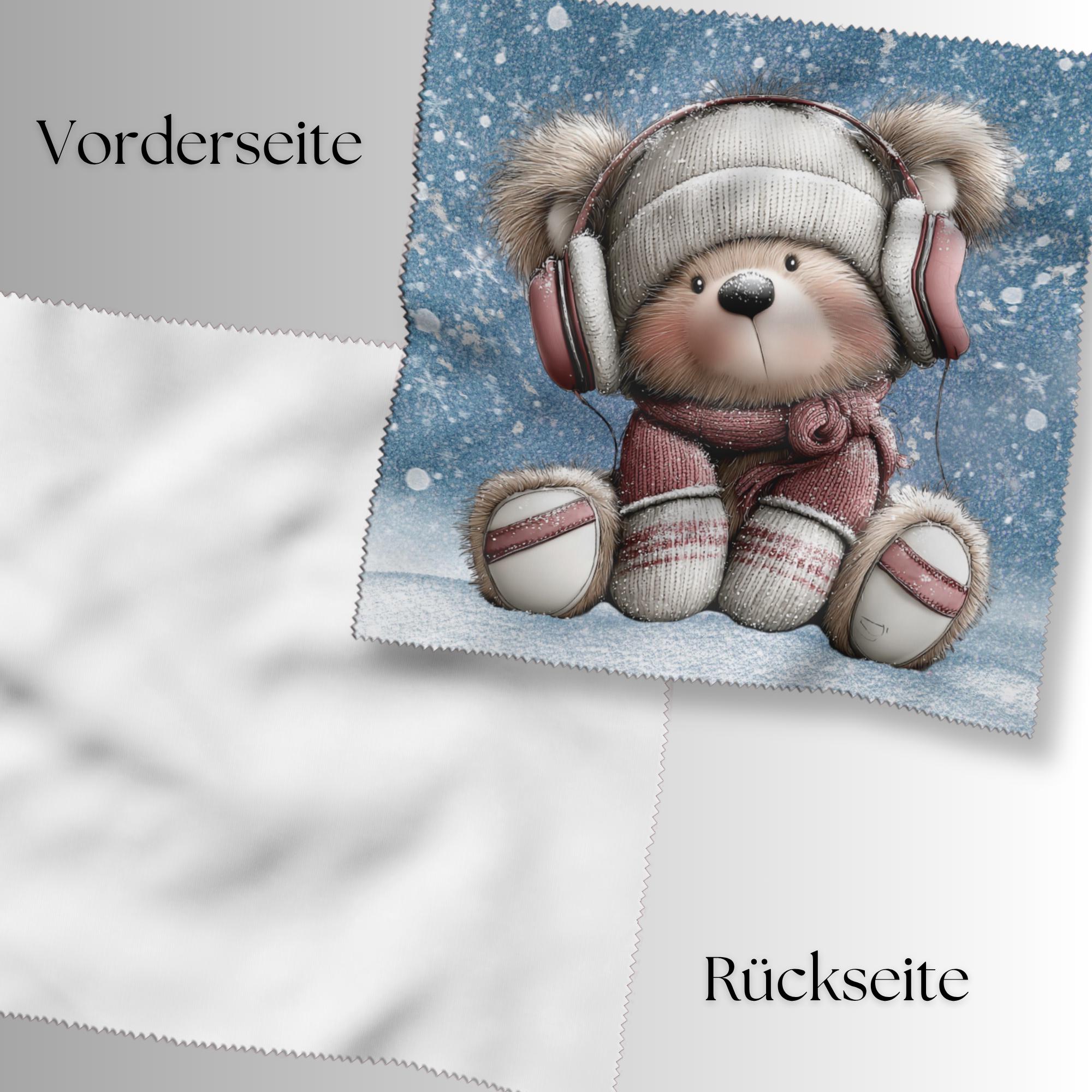 Brillenputztuch Musik Kopfhörer Teddybär bedrucktes Mikrofasertuch für Brille Display Handy Sonnenbrille Größe 15x15 cm oder 20x20 cm #MC20