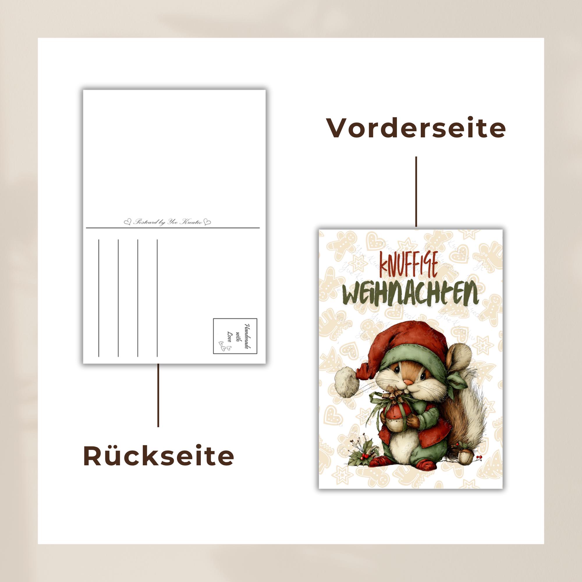 Postkarte Knuffige Weihnachten Eichhörnchen Grußkarte Karte zu Weihnachten Weihnachtskarte Geschenkkarte Leinenstruktur Karte A6 #PWE185