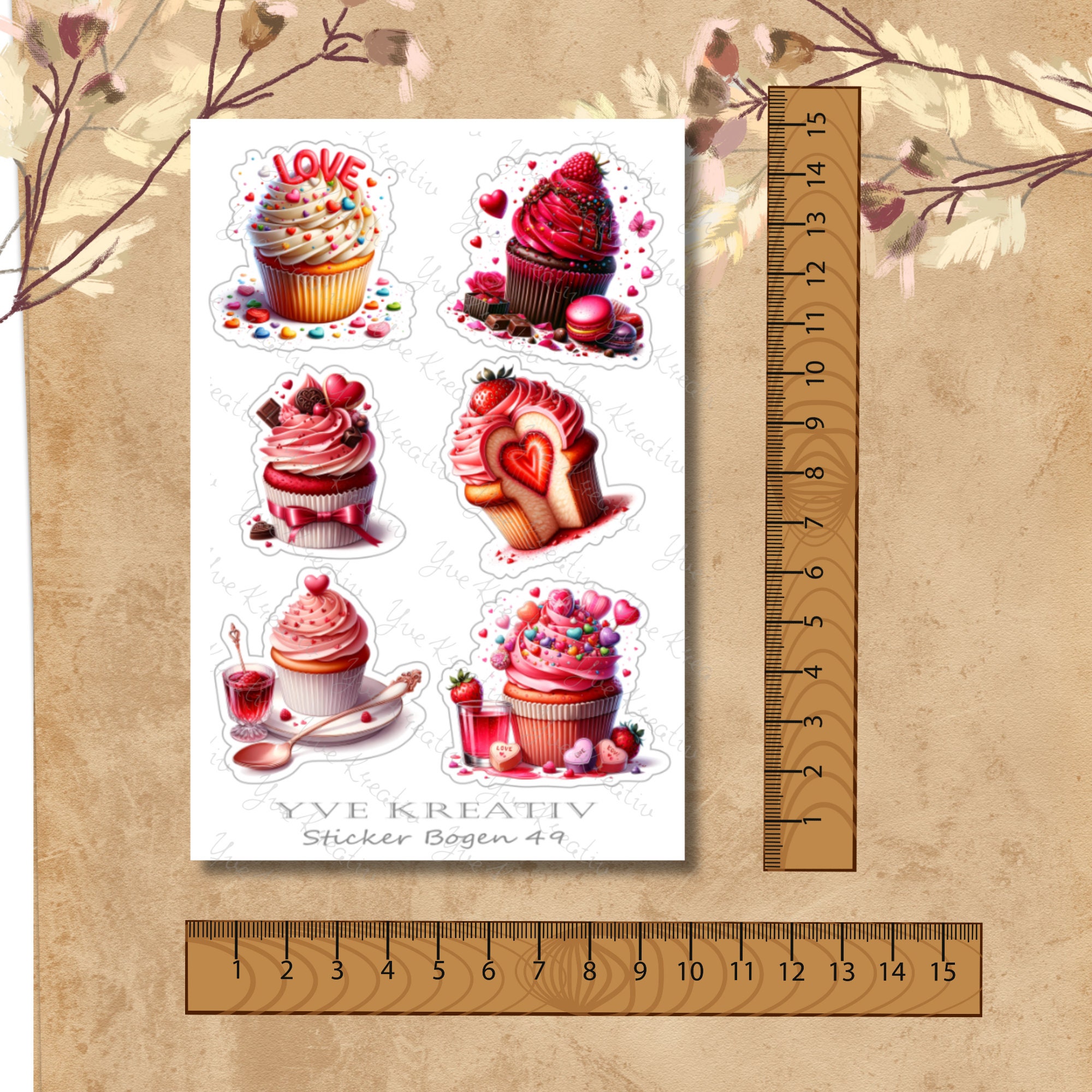 Sticker Bogen, Aufkleber, Cupcake, Muffin | Sticker Set - 3 Stickerbogen zur Auswahl in Weiß - Transparent - Matt - Glanz  #SBA6