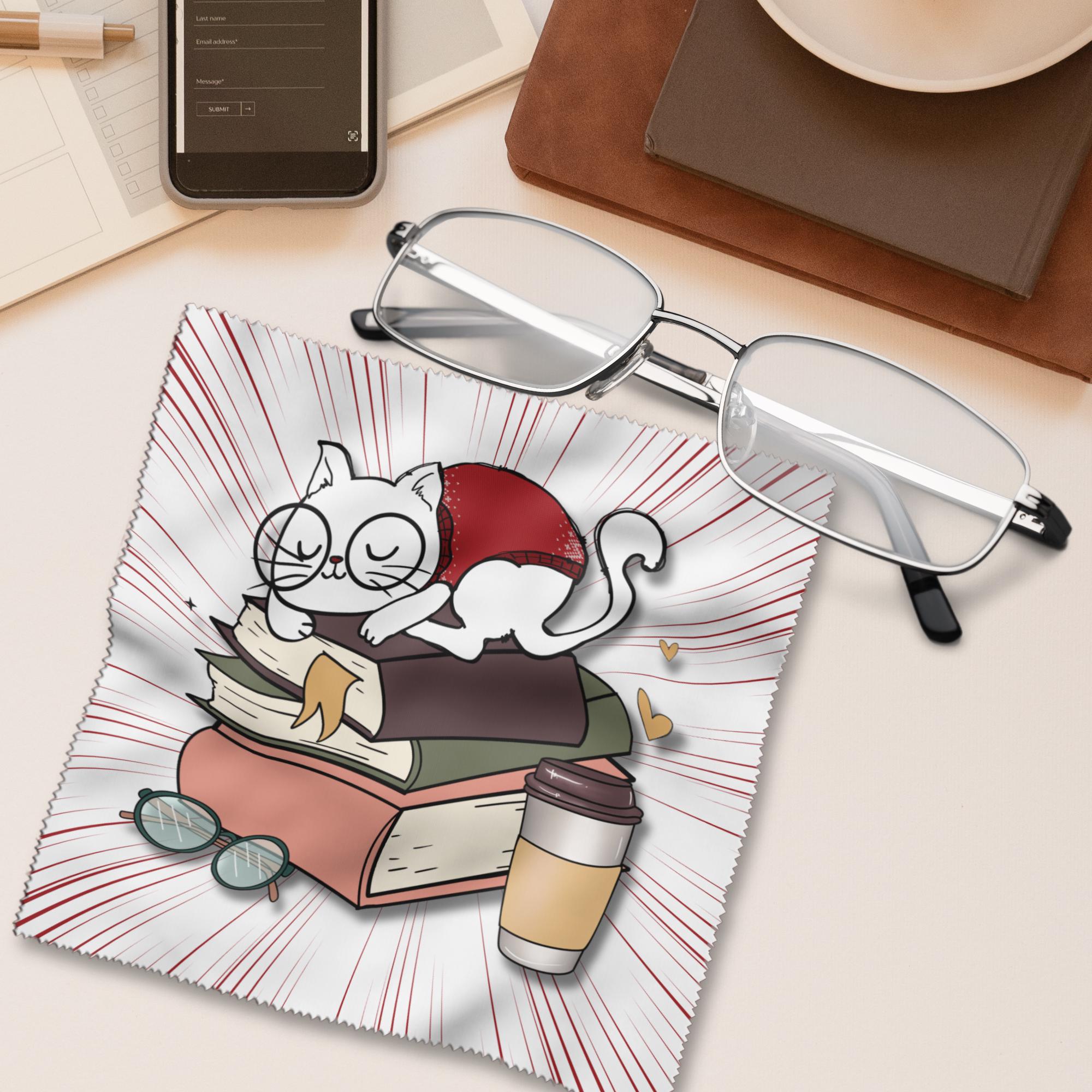 Brillenputztuch Katze Bücher bedrucktes Mikrofasertuch für Brillen Displays Geschenk Leseratten Mitbringsel Bücherwurm #AL1 Brillenputztuch Katze Bücher bedrucktes Mikrofasertuch für Brillen Displays Geschenk Leseratten Mitbringsel Bücherwurm #AL1
