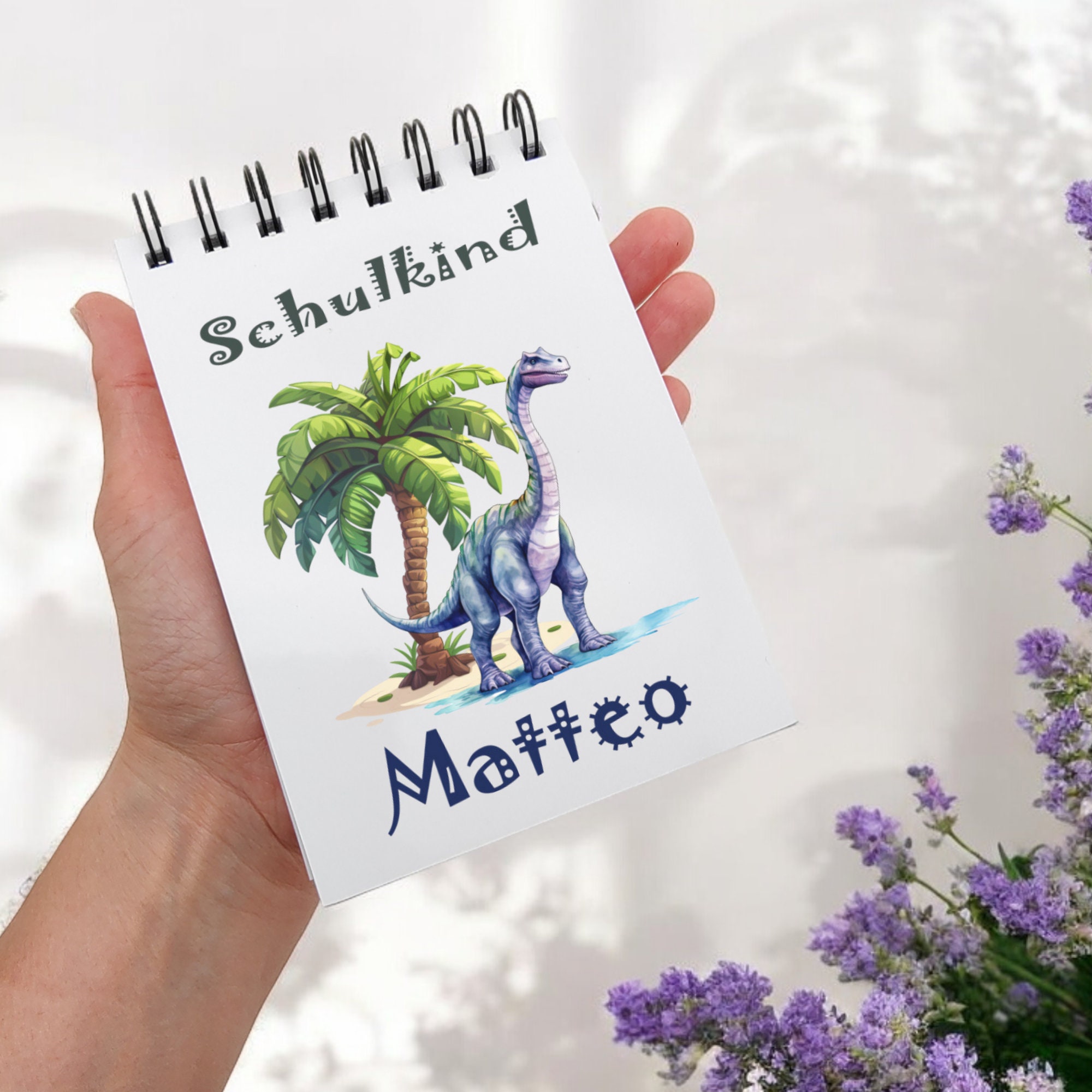 Notizblock personalisiert Einschulung Ringblock Schulkind Schreibblock Notizbuch Zettelblock Schulheft Hausaufgabenheft Dinosaurier #A6SO