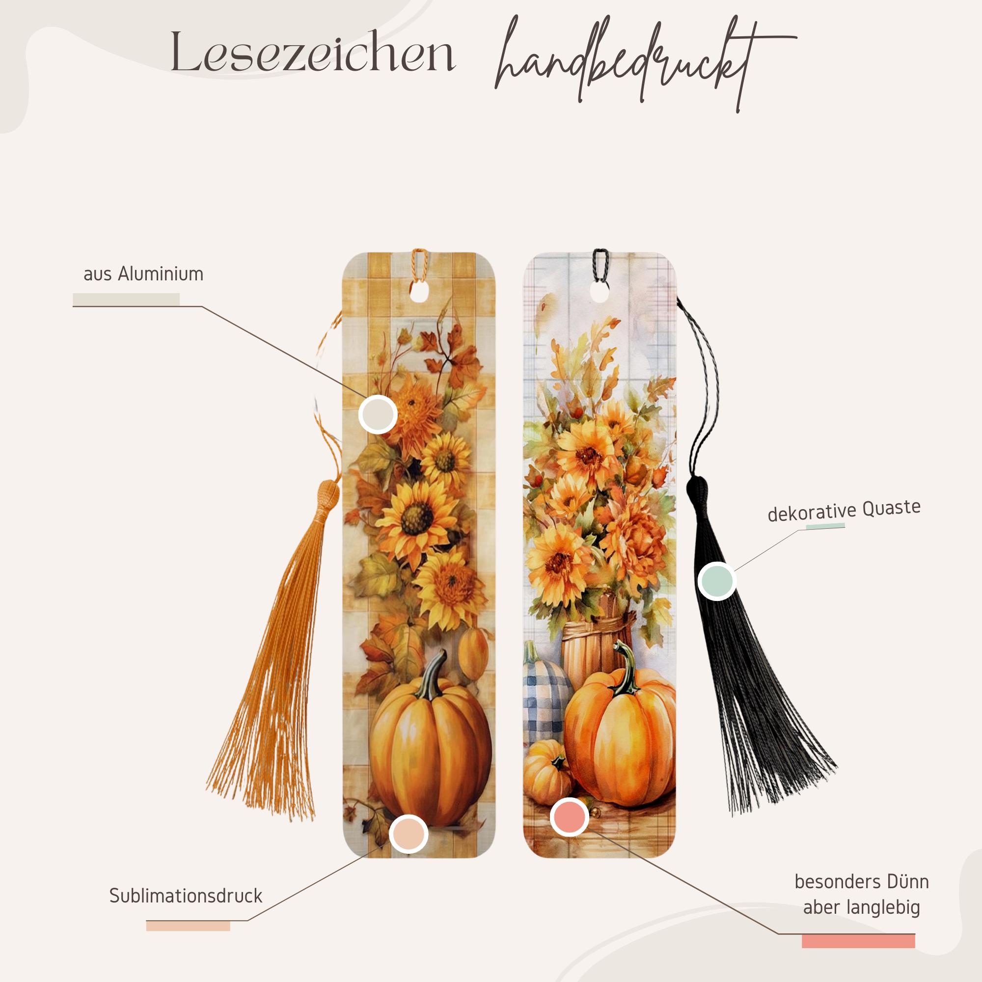 Lesezeichen aus Aluminium Sonnenblumen Kürbis Geschenk Herbst Mitbringsel Halloween Bücherzeichen Bookmark - 2 Motive zur Auswahl  #LEALU
