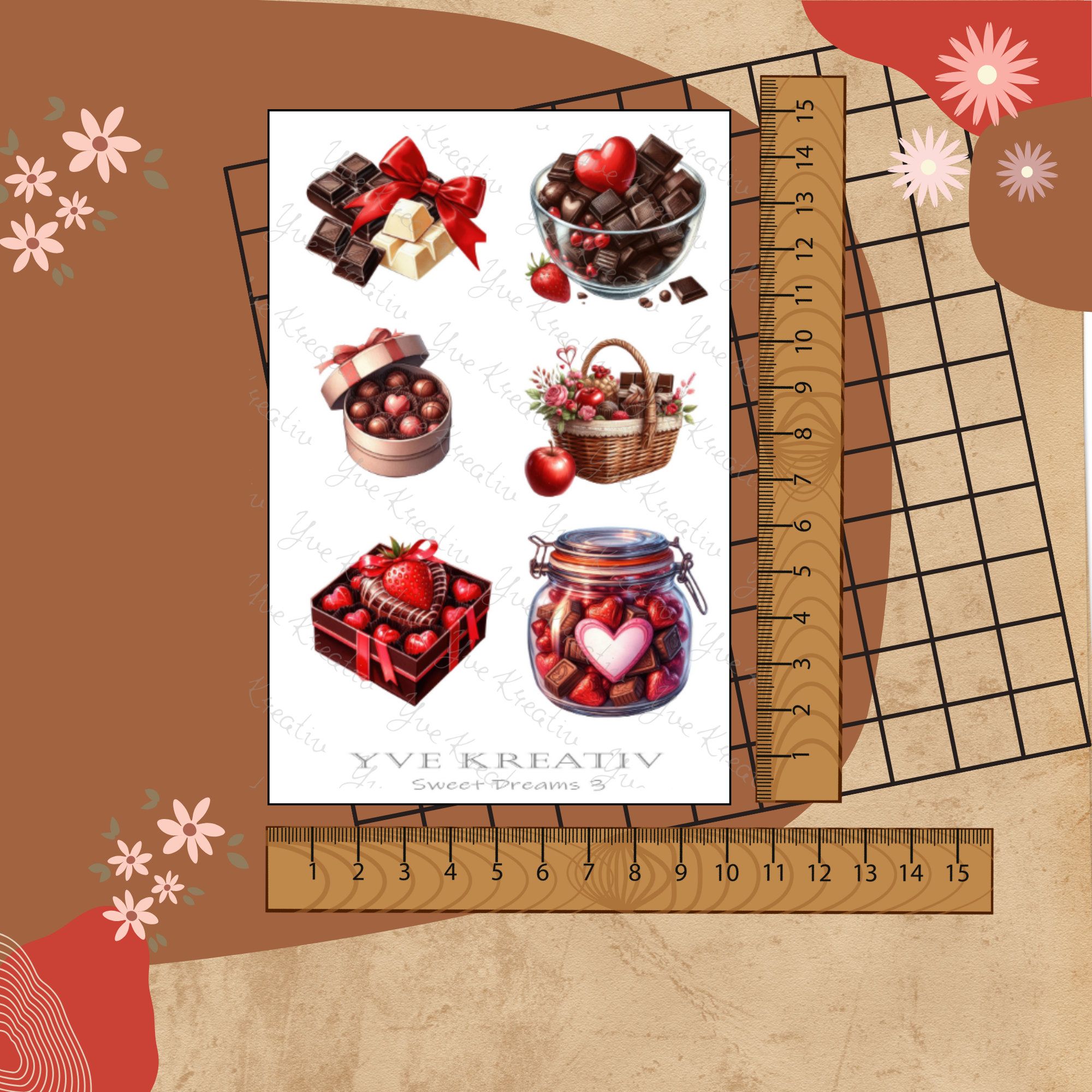Stickerbogen " Schokolade Erdbeeren Süßigkeiten " | Sticker Set - Aufkleber 3 Bögen zur Auswahl in Weiß - Transparent - Matt - Glanz  #SBA6