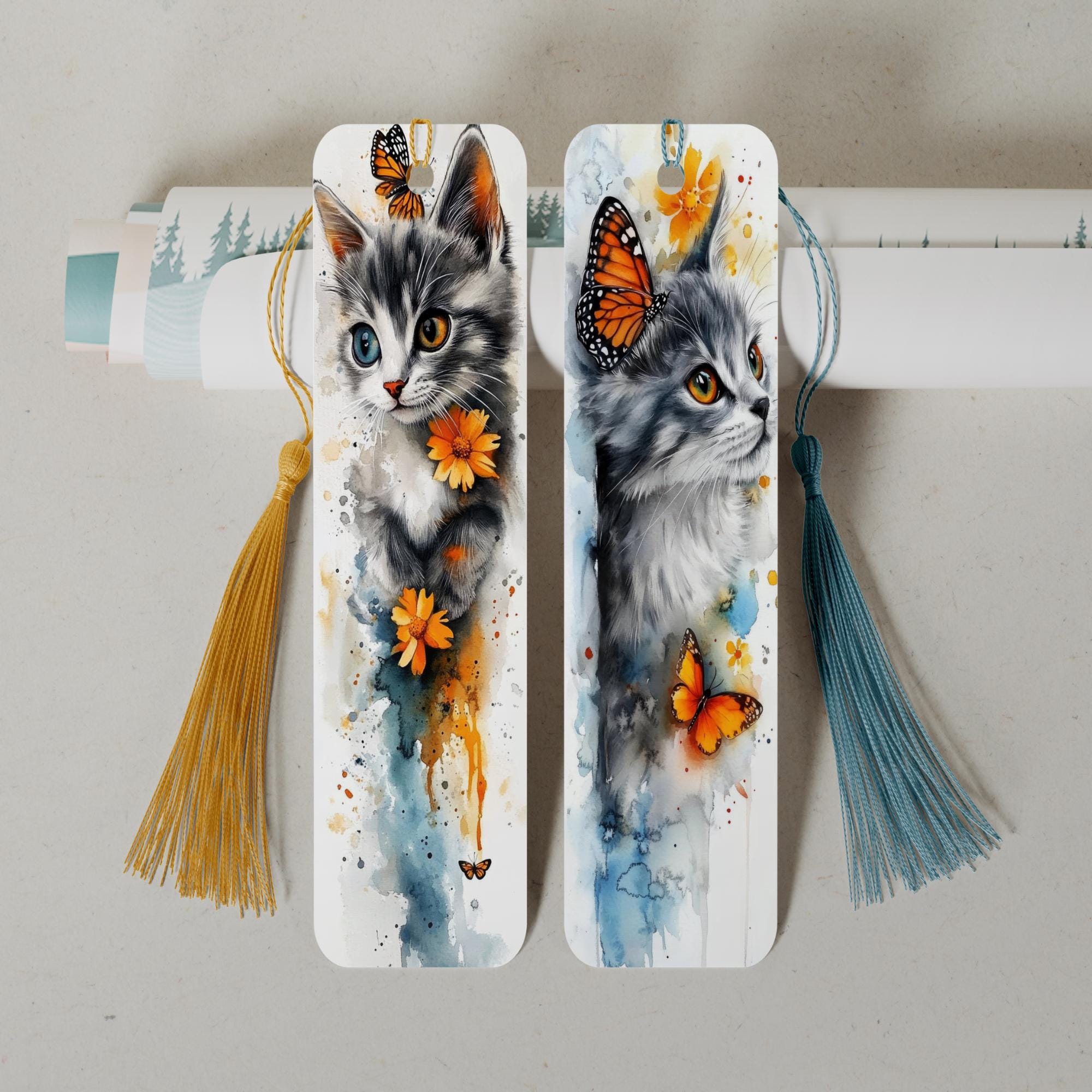 Lesezeichen aus Aluminium Geschenk zum Geburtstag Buchgeschenk "Motiv Katze" Bookmark - 2 Motive zur Auswahl  #LEALU