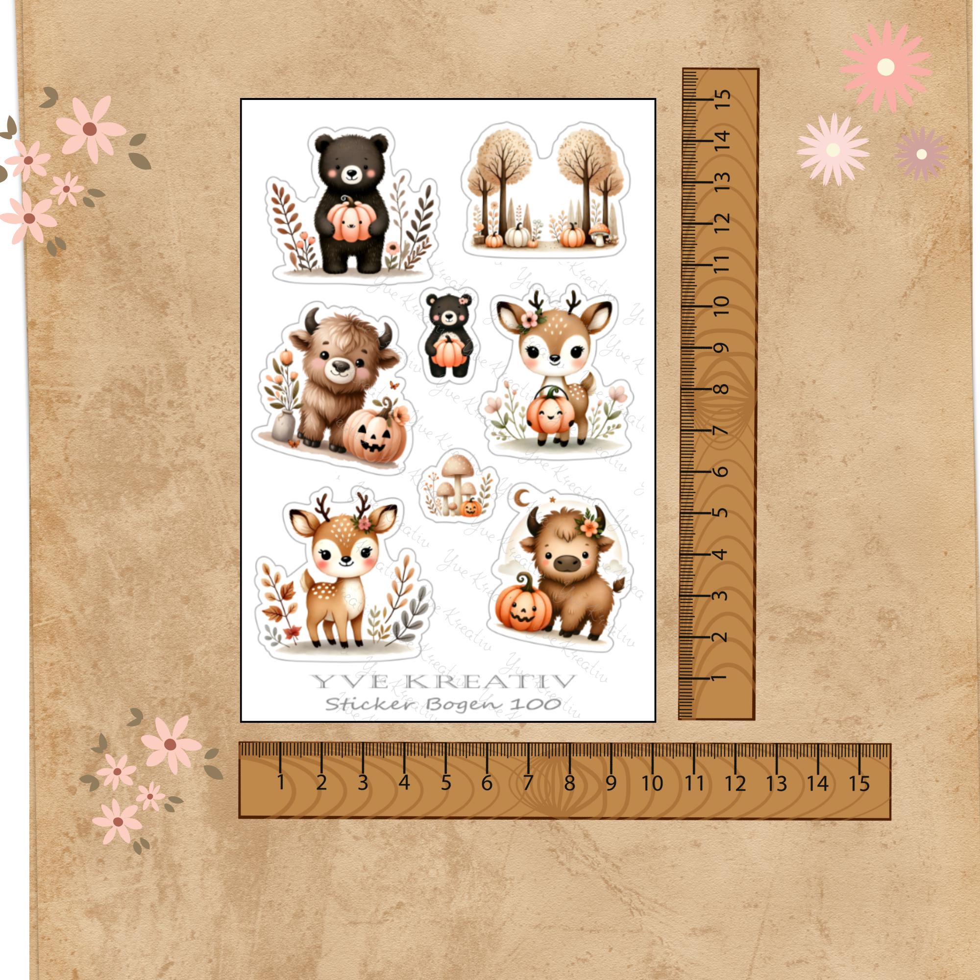 Aufkleber Waldtiere Stickerbogen Herbst Halloween Sticker Set - 3 Bögen zur Auswahl in Weiß - Transparent - Matt - Glanz #SBA6 Aufkleber Waldtiere Stickerbogen Herbst Halloween Sticker Set - 3 Bögen zur Auswahl in Weiß - Transparent - Matt - Glanz #SBA6