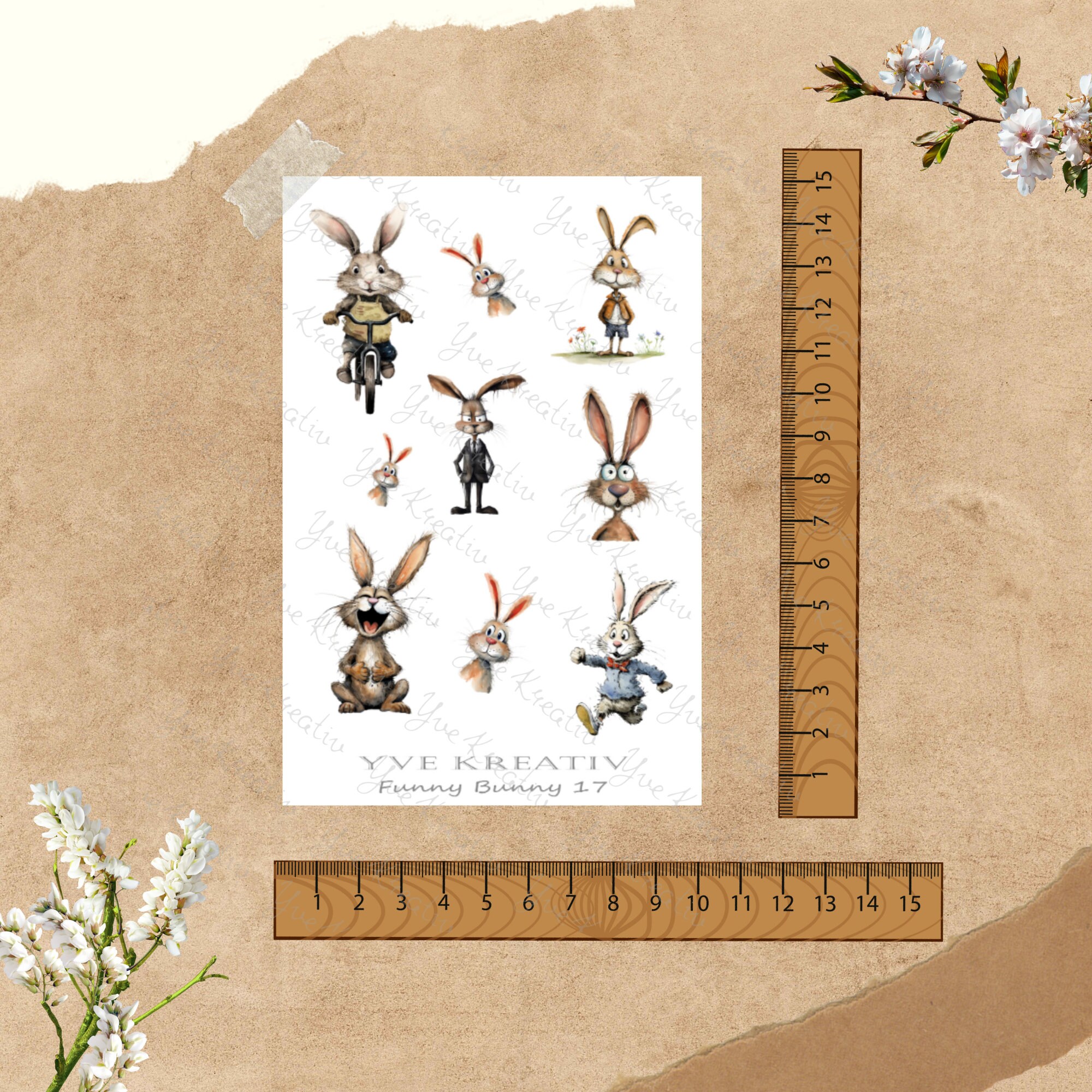 Aufkleber, Sticker Bogen, Hasen, Funny Bunny| Sticker Set - 3 Stickerbogen zur Auswahl in Weiß - Transparent - Matt - Glanz  #SBA6