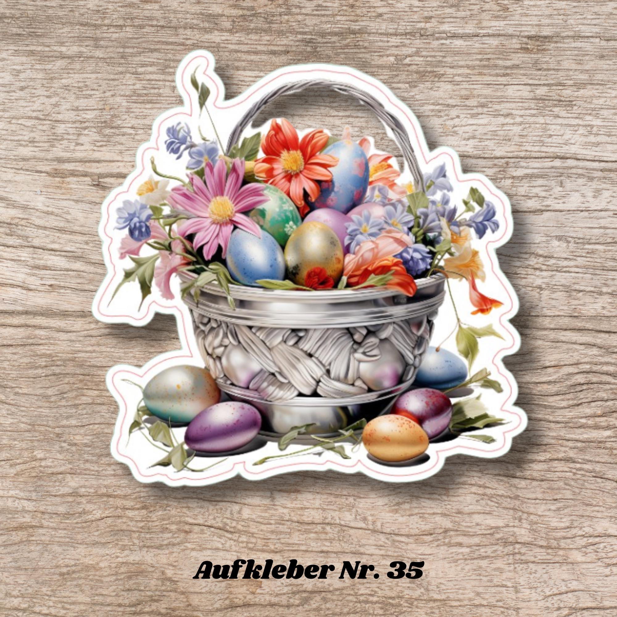 Aufkleber Ostern großer 8 cm Sticker Osterkorb Deko Osterfest Geschenkaufkleber Körbchen - zur Auswahl in Weiß oder Transparent  #SEG8