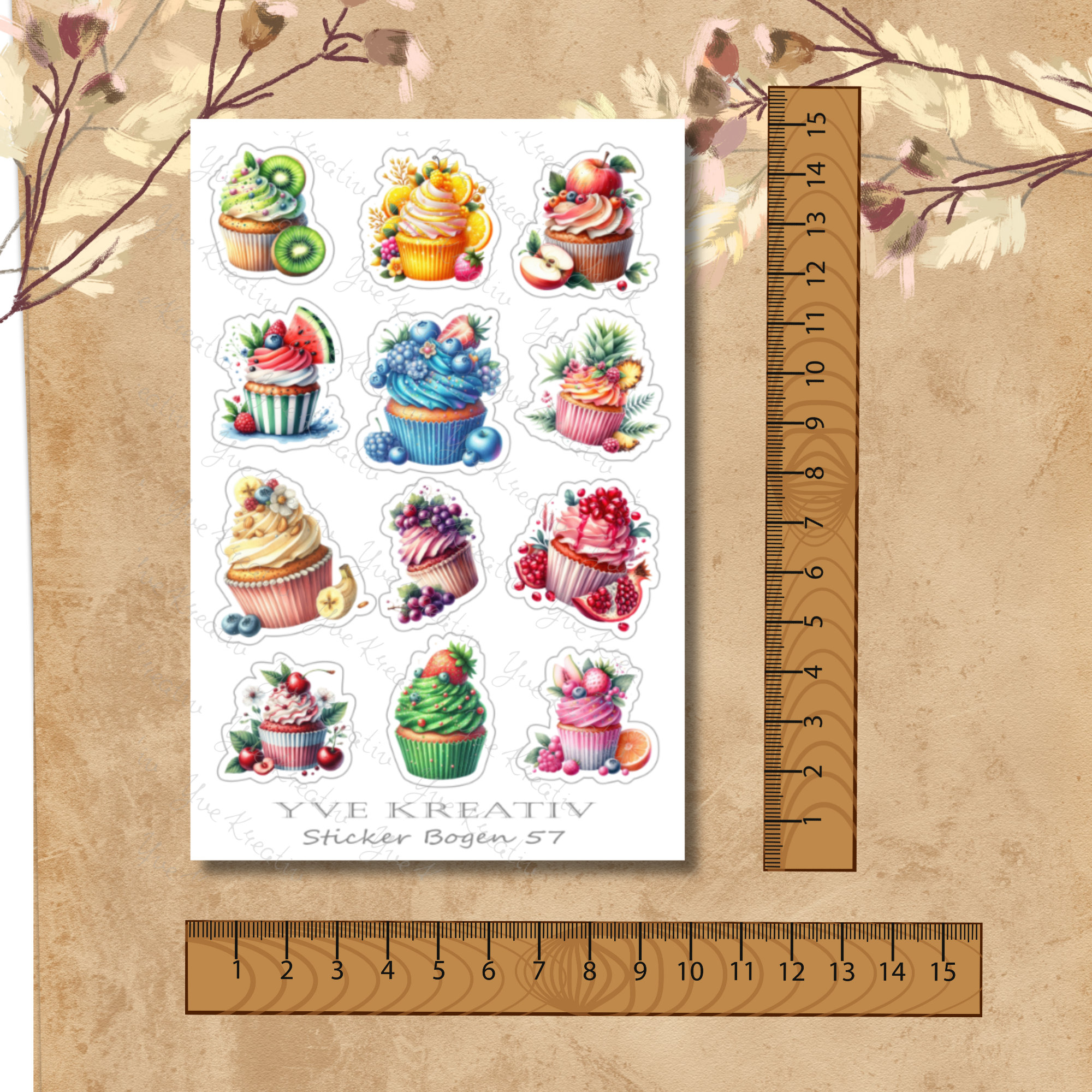 Sticker Bogen, Aufkleber, Cupcake, Muffin | Sticker Set - 3 Stickerbogen zur Auswahl in Weiß - Transparent - Matt - Glanz  #SBA6