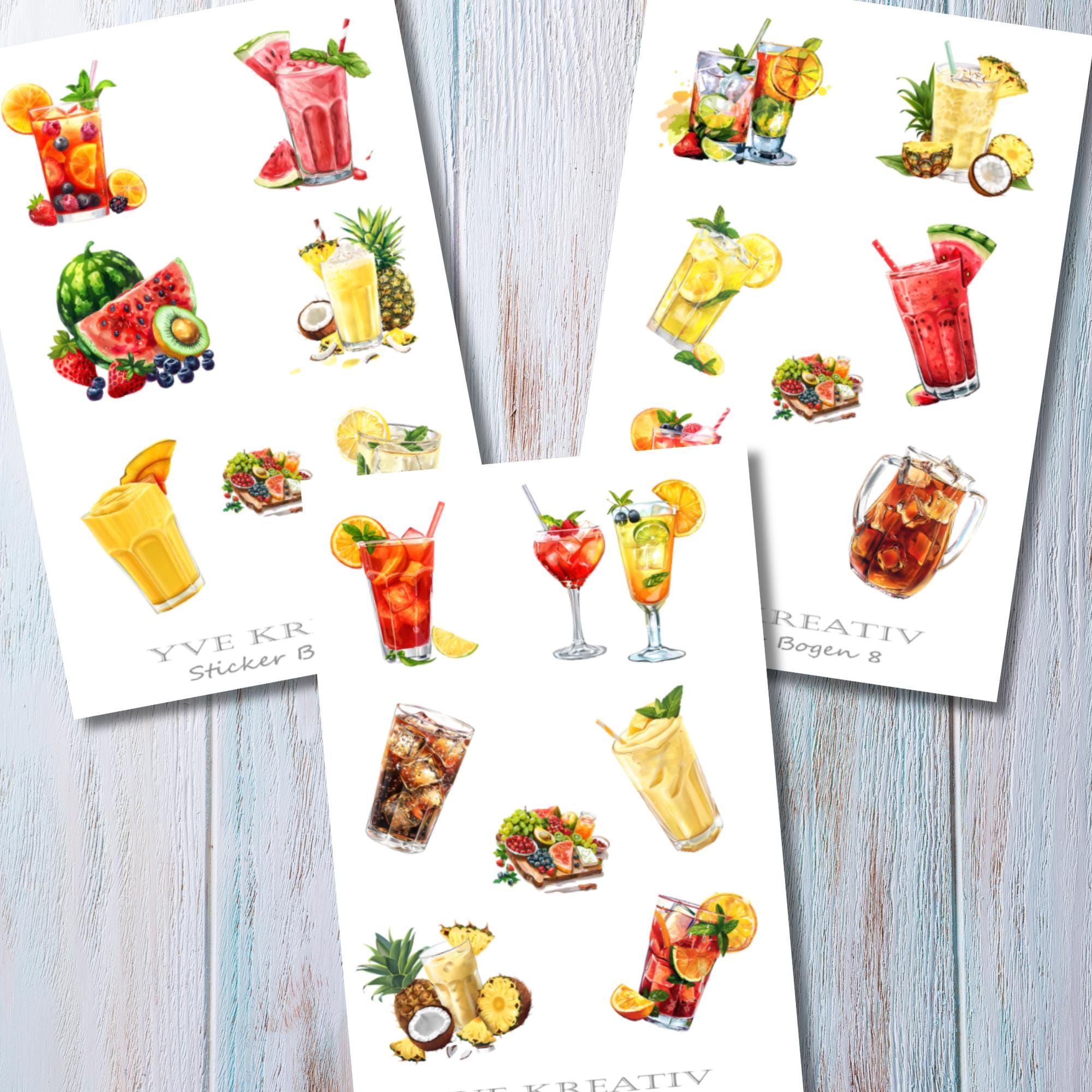 Aufkleber Cocktail Sticker Bogen Sommercocktail Stickerbogen 3 Bögen zur Auswahl in Weiß - Transparent - Matt - Glanz #SBA6