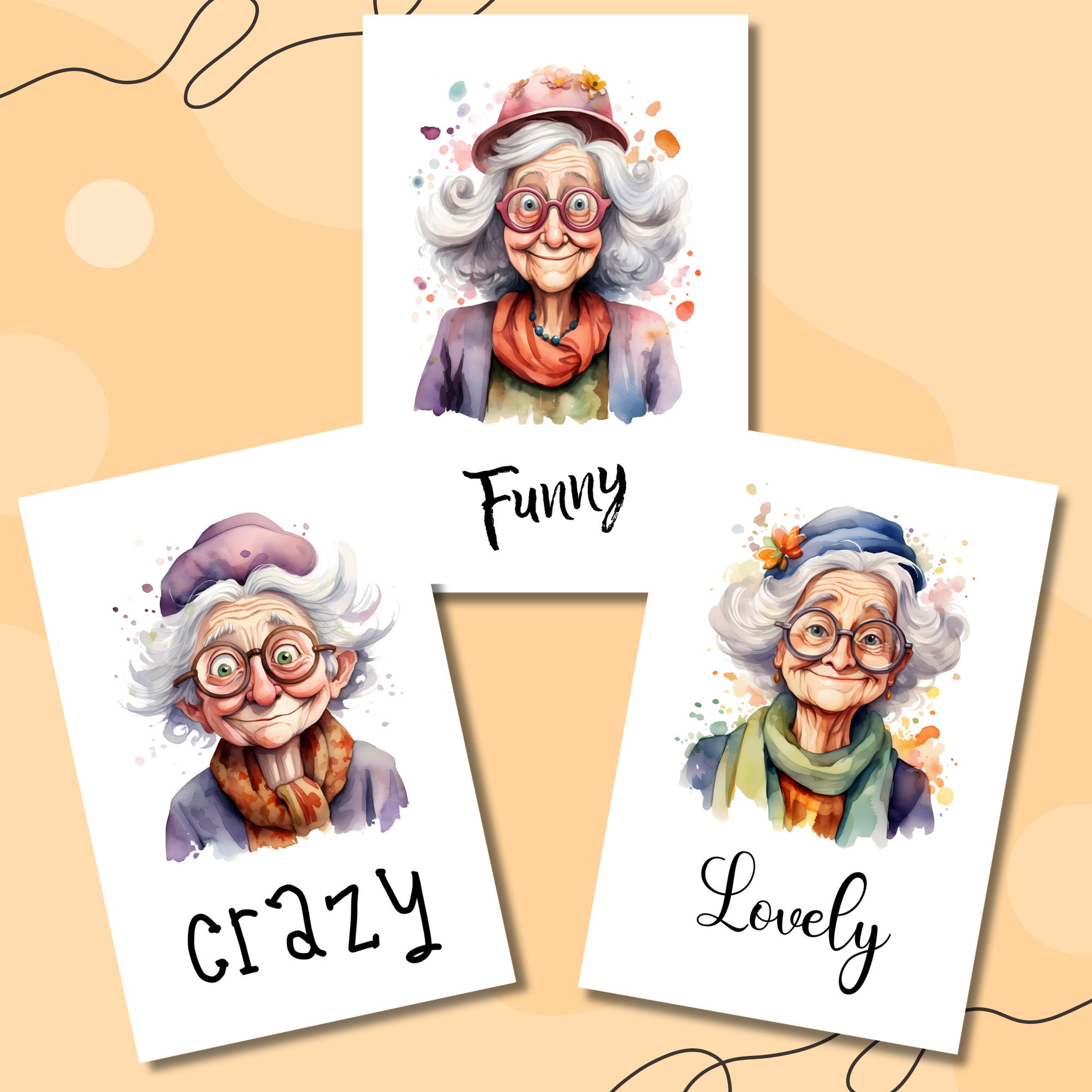 Postkarte, Grußkarte, Karte zum Geburtstag I Crazy, Funny, Lovely I Old Lady, Oma, Großmutter   #PHO