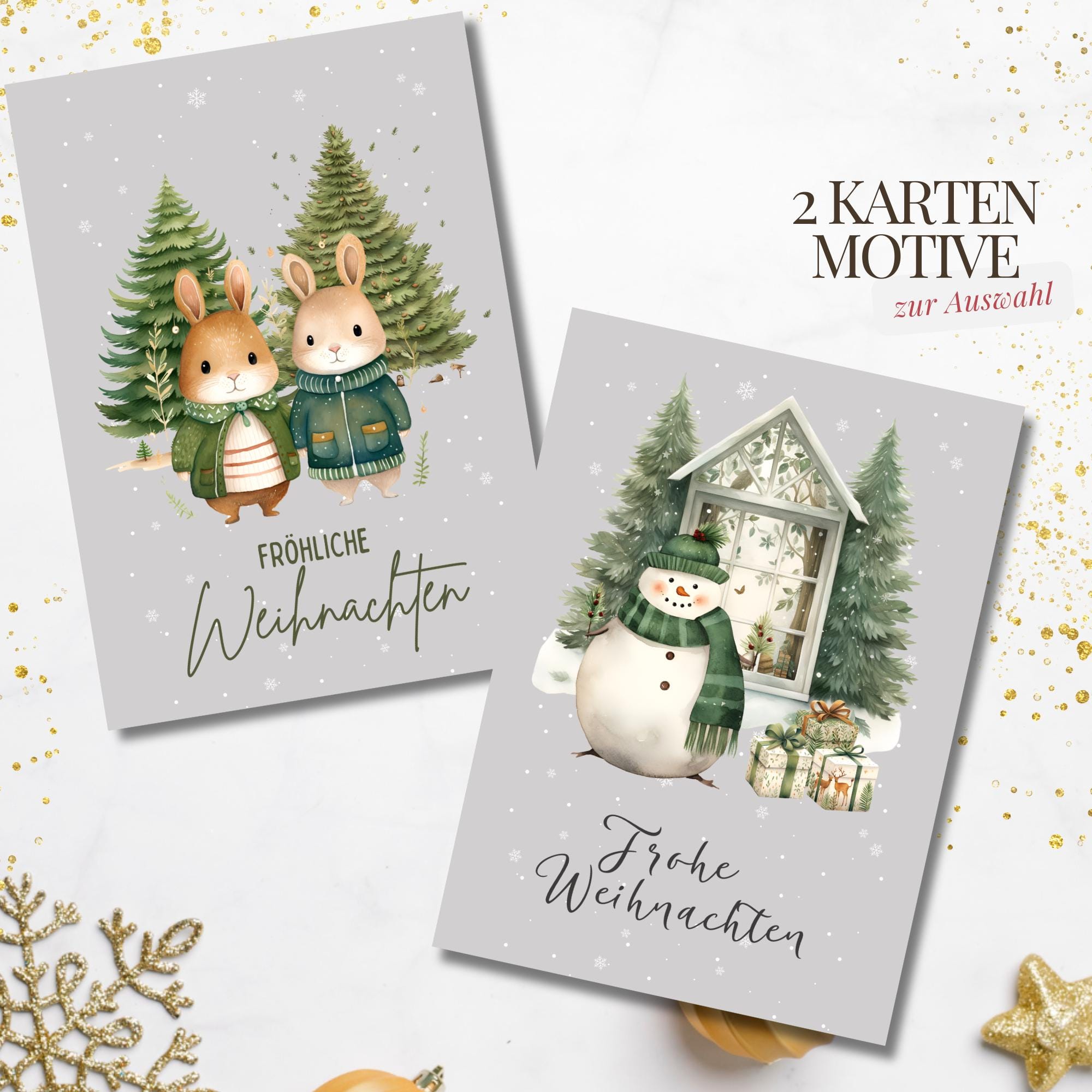 Weihnachtskarte, 2 Kartenmotive zur Auswahl, Postkarte, Grußkarte, Geschenkkarte, Weihnachtsgruß  #PHO