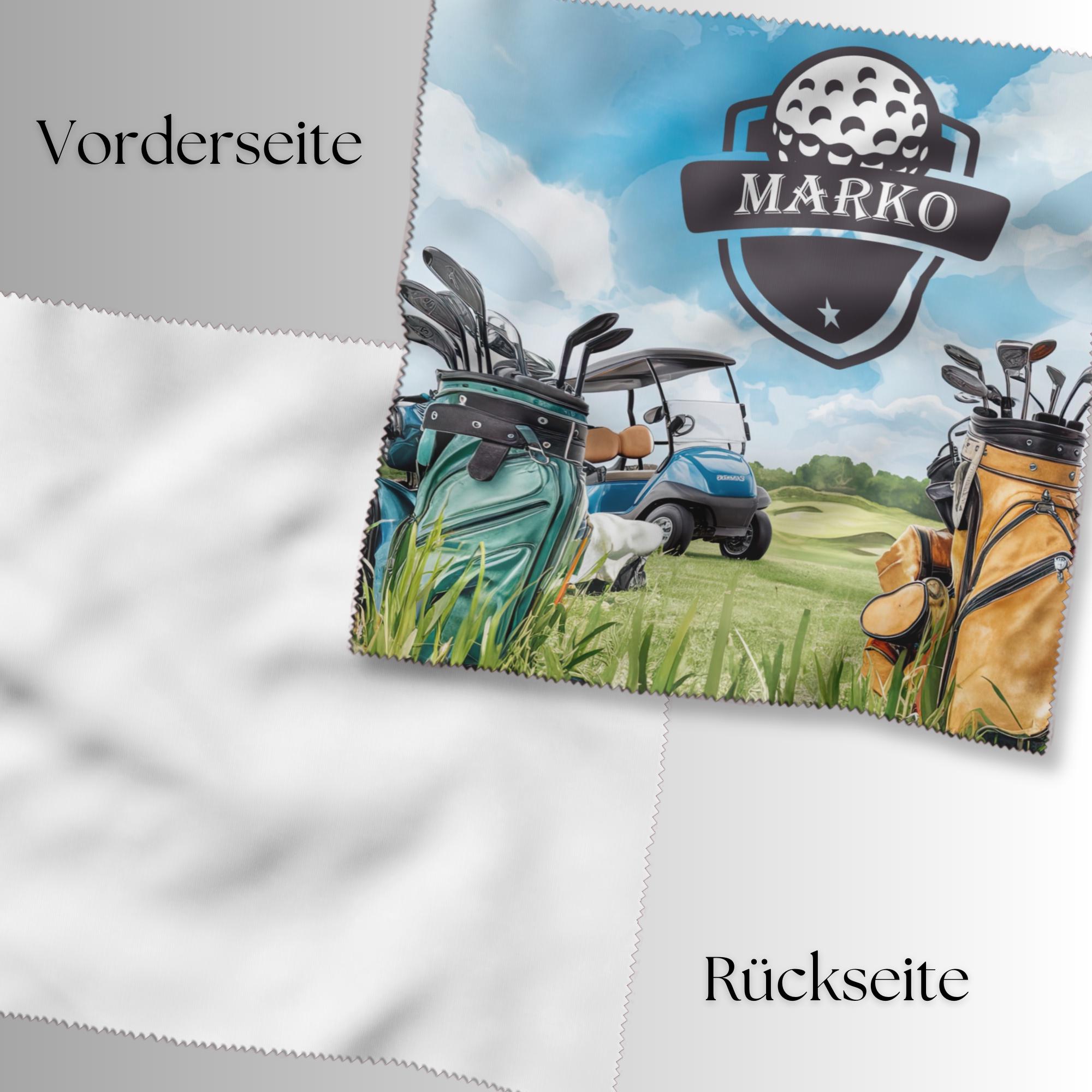 Brillenputztuch Geschenk Golfer Golfspieler personalisiert mit Namen bedrucktes Mikrofasertuch für Brillen Displays Objektive  #SP36P