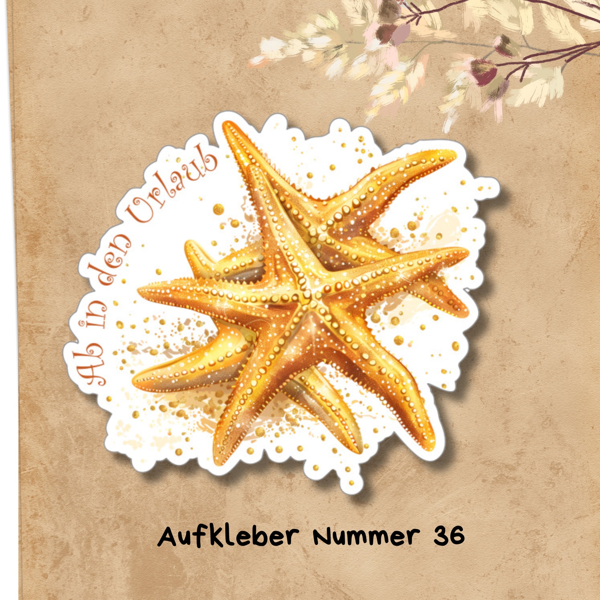 Kofferaufkleber, Großer Aufkleber Muschel Seestern, Reiseaufkleber, Sticker, großer Koffersticker in Weiß oder Transparent  #SEG8