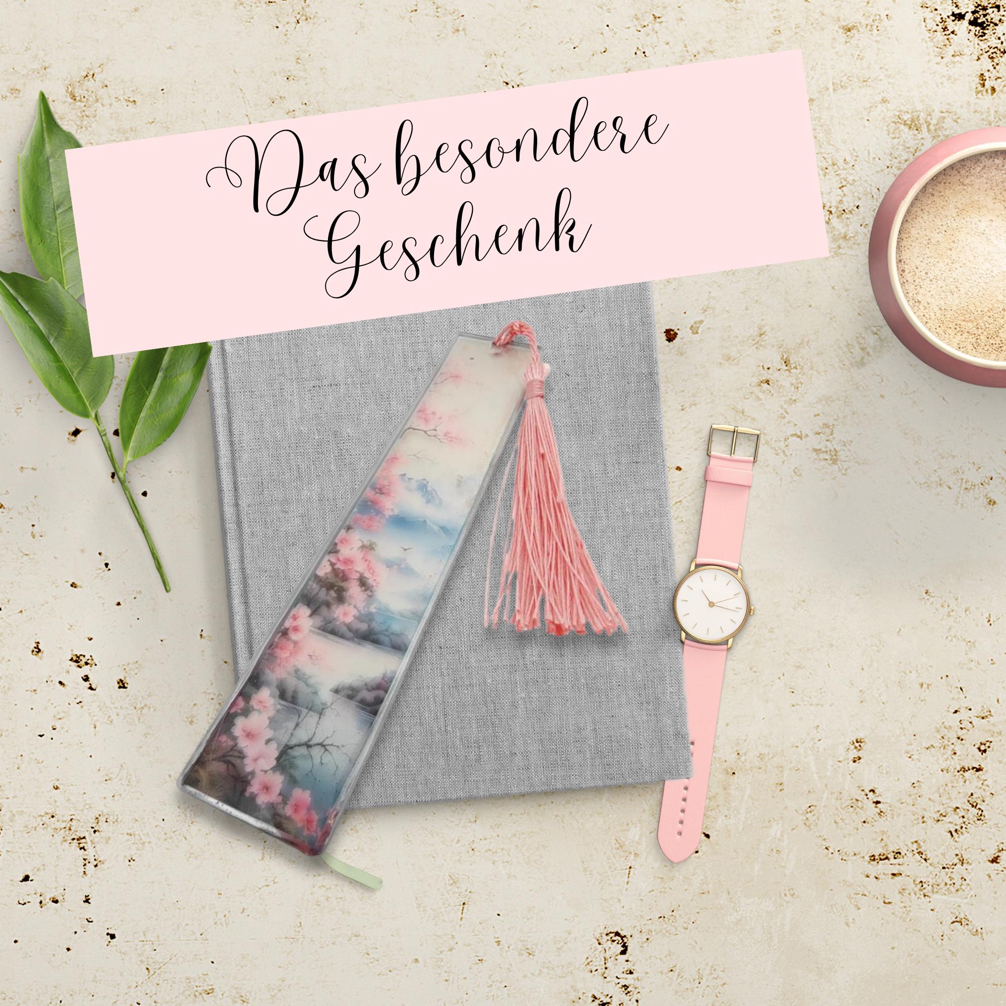 Lesezeichen aus Epoxidharz Motiv Kirschblüte Geschenk Geburtstag Mitbringsel zum Buchgeschenk Geschenkidee Buchzeichen transparent #LEEPOX