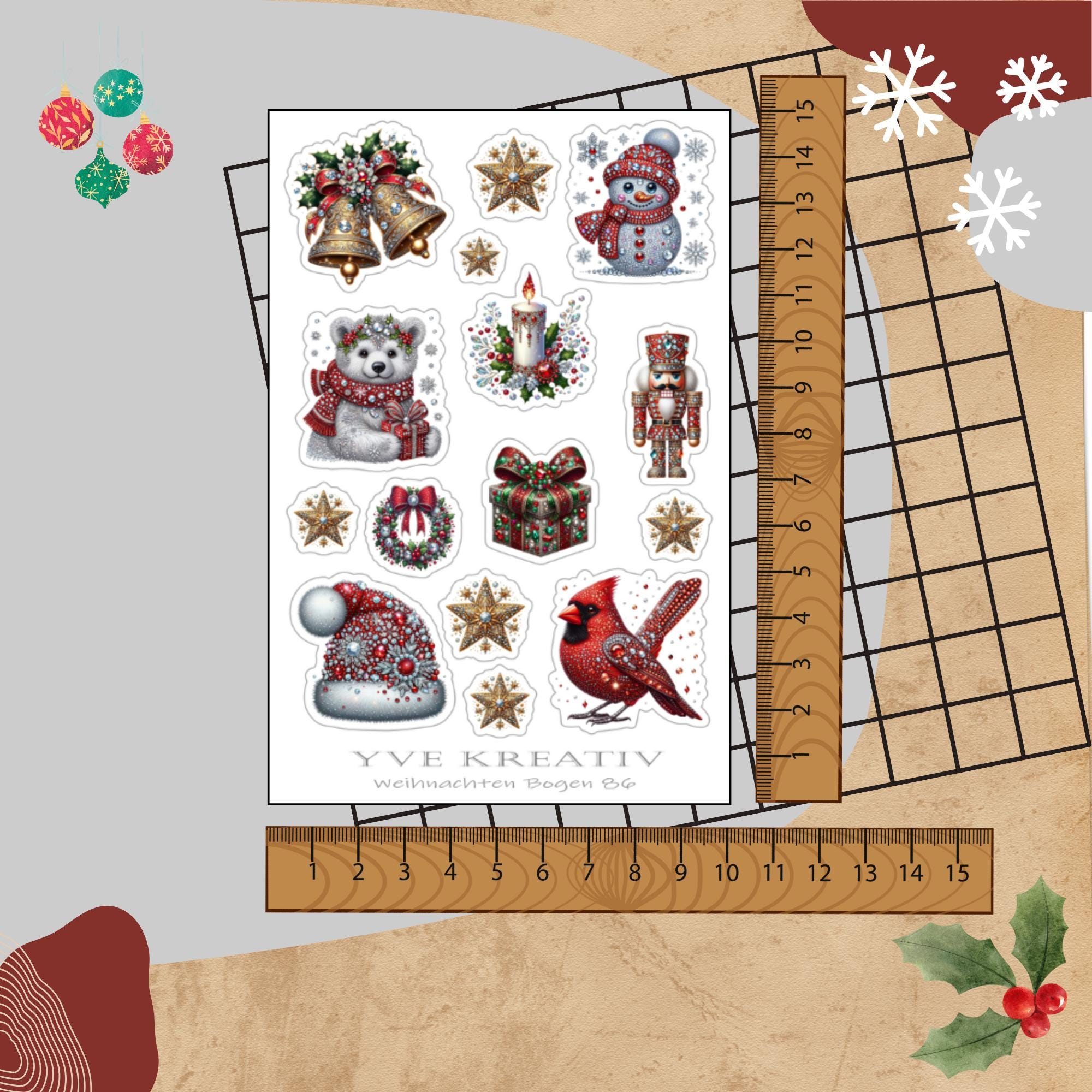 Aufkleber Sticker Bogen "Weihnachten Glitzer" | Sticker Set - 3 Stickerbogen zur Auswahl in Weiß - Transparent - Matt - Glanz  #SBA6