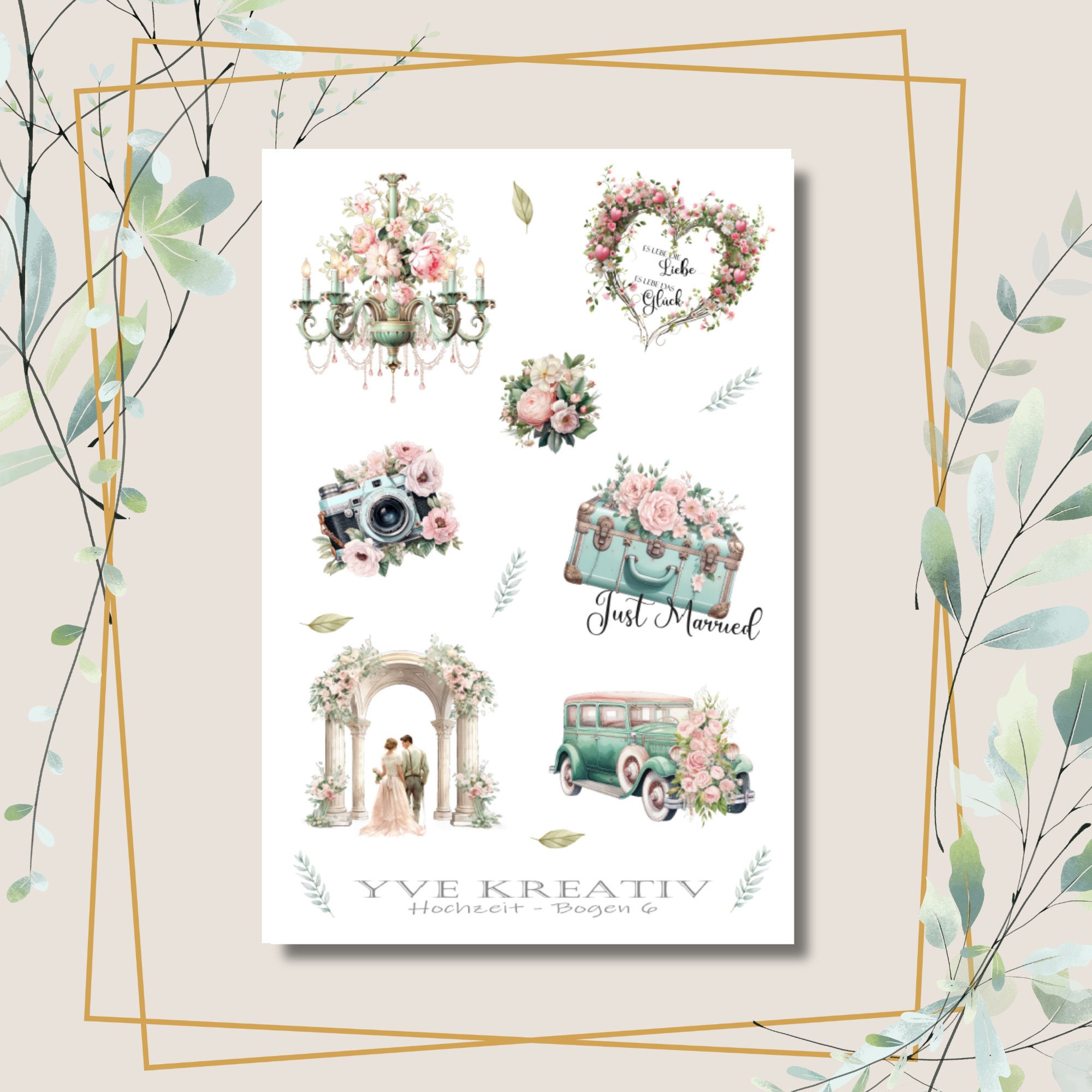Sticker Bogen " Hochzeit " | Sticker Set - Aufkleber Stickerbogen zur Auswahl in Weiß - Transparent - Matt - Glanz#SBA6