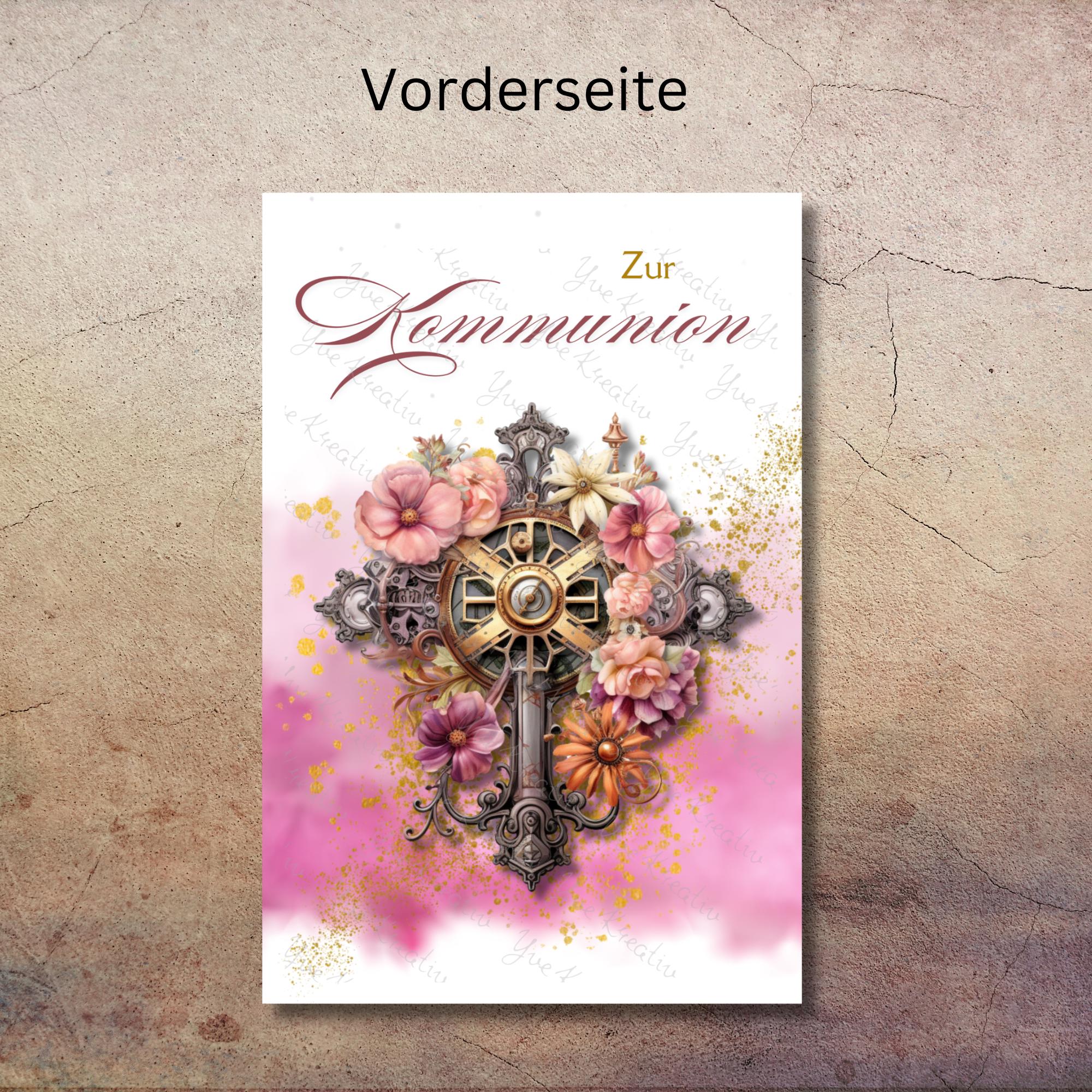Karte zur Kommunion, Postkarte, Glückwunschkarte, Grußkarte, Geschenkkarte auf DIN A6 Karte mit Glanzoberfläche #PHO