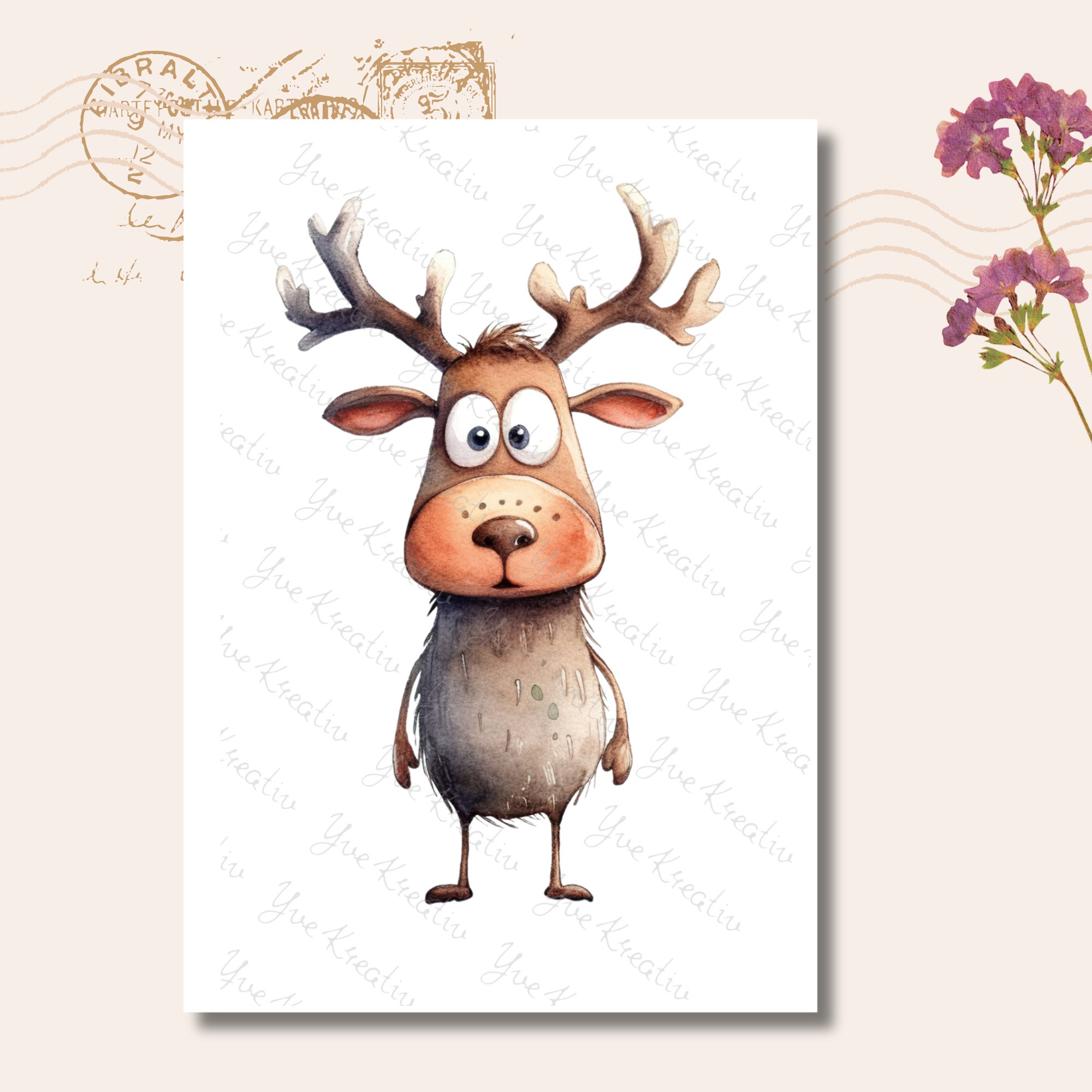 Postkarte, Grußkarte, Weihnachten, Rentier, Weihnachtskarte, Geschenkkarte I MIT oder OHNE Text "Merry Christmas"  #PLS