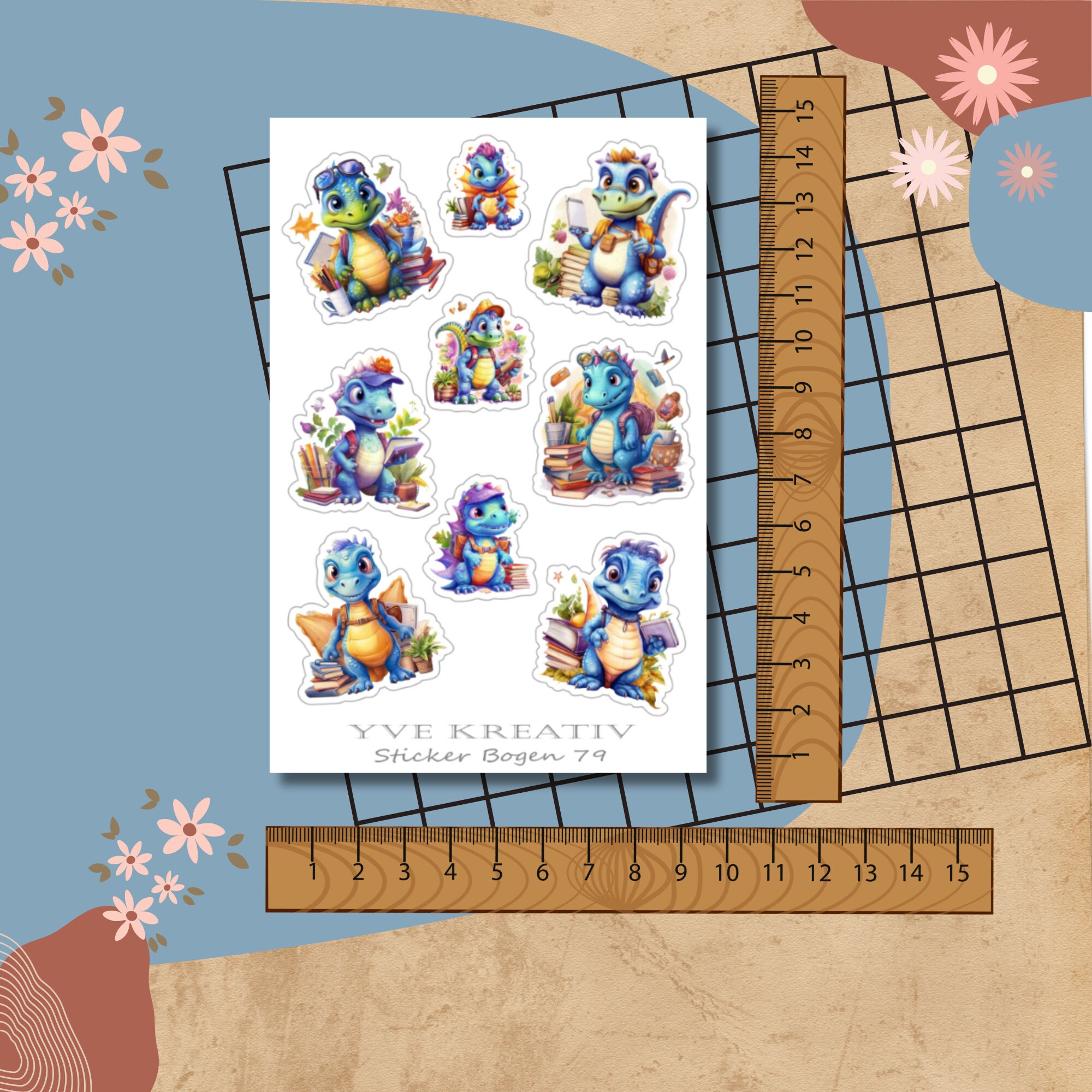 Sticker Bogen, Aufkleber - Schule, Einschulung, Dinos, Dinosaurier | Set - 3 Stickerbogen zur Auswahl in Weiß - Transparent #SBA6