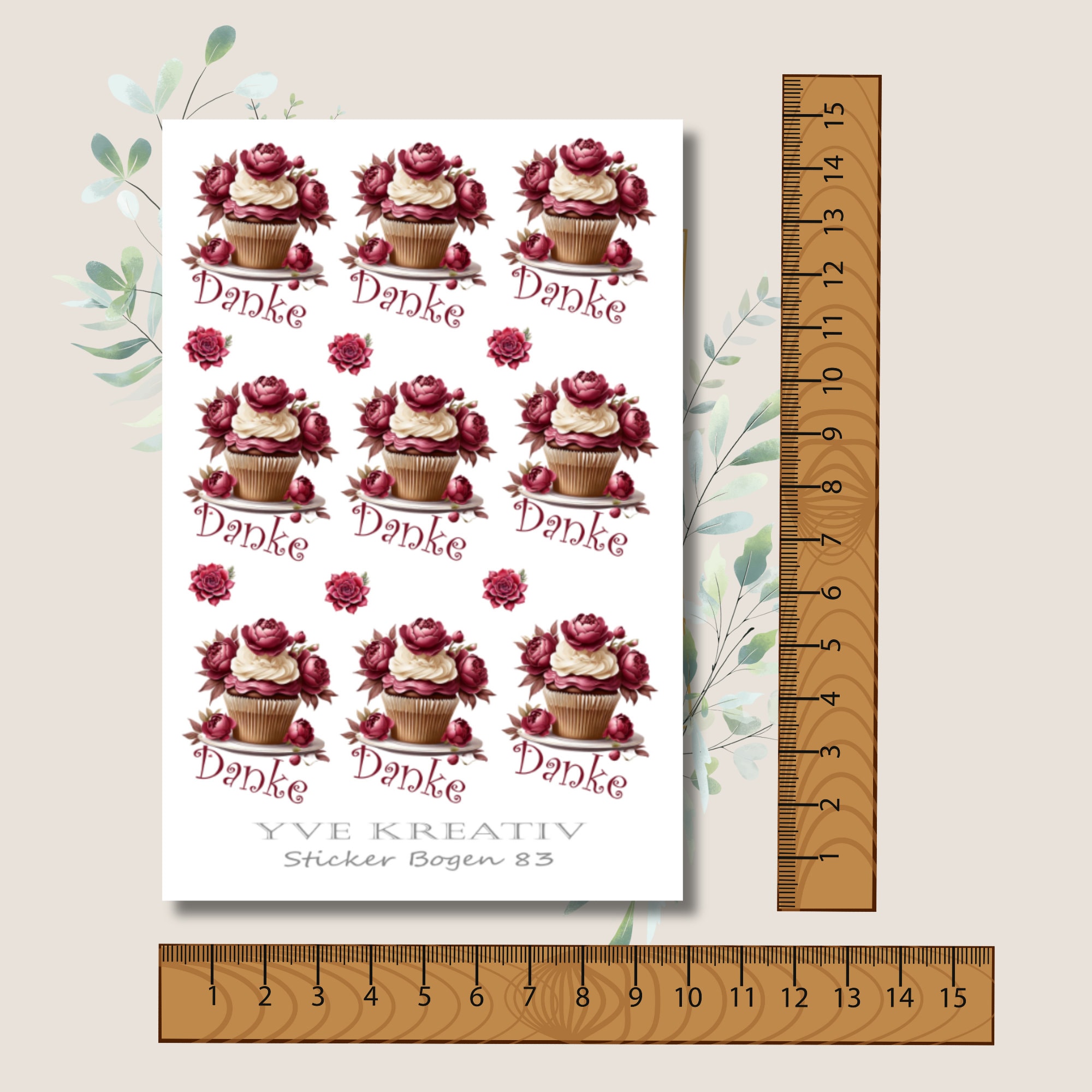 Sticker Bogen, Aufkleber, Cupcake, Muffin, Danke | Sticker Set - 3 Stickerbogen zur Auswahl in Weiß - Transparent - Matt - Glanz  #SBA6