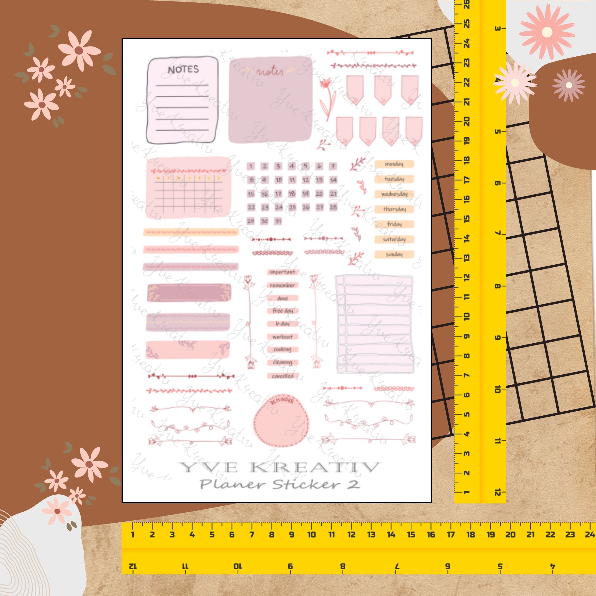Sticker Planer | über 60 Aufkleber Sticker Bogen Set Stickerbogen  -  Wochenplaner Kalender Bullet Journaling  #SBA5