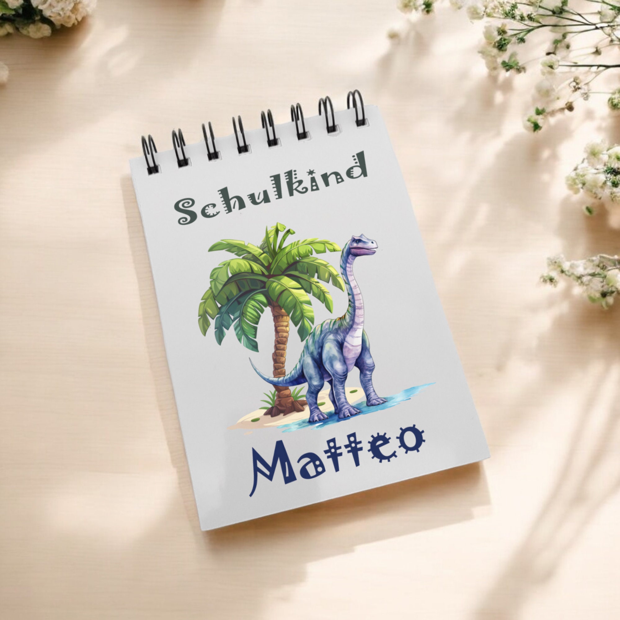 Notizblock personalisiert Einschulung Ringblock Schulkind Schreibblock Notizbuch Zettelblock Schulheft Hausaufgabenheft Dinosaurier #A6SO