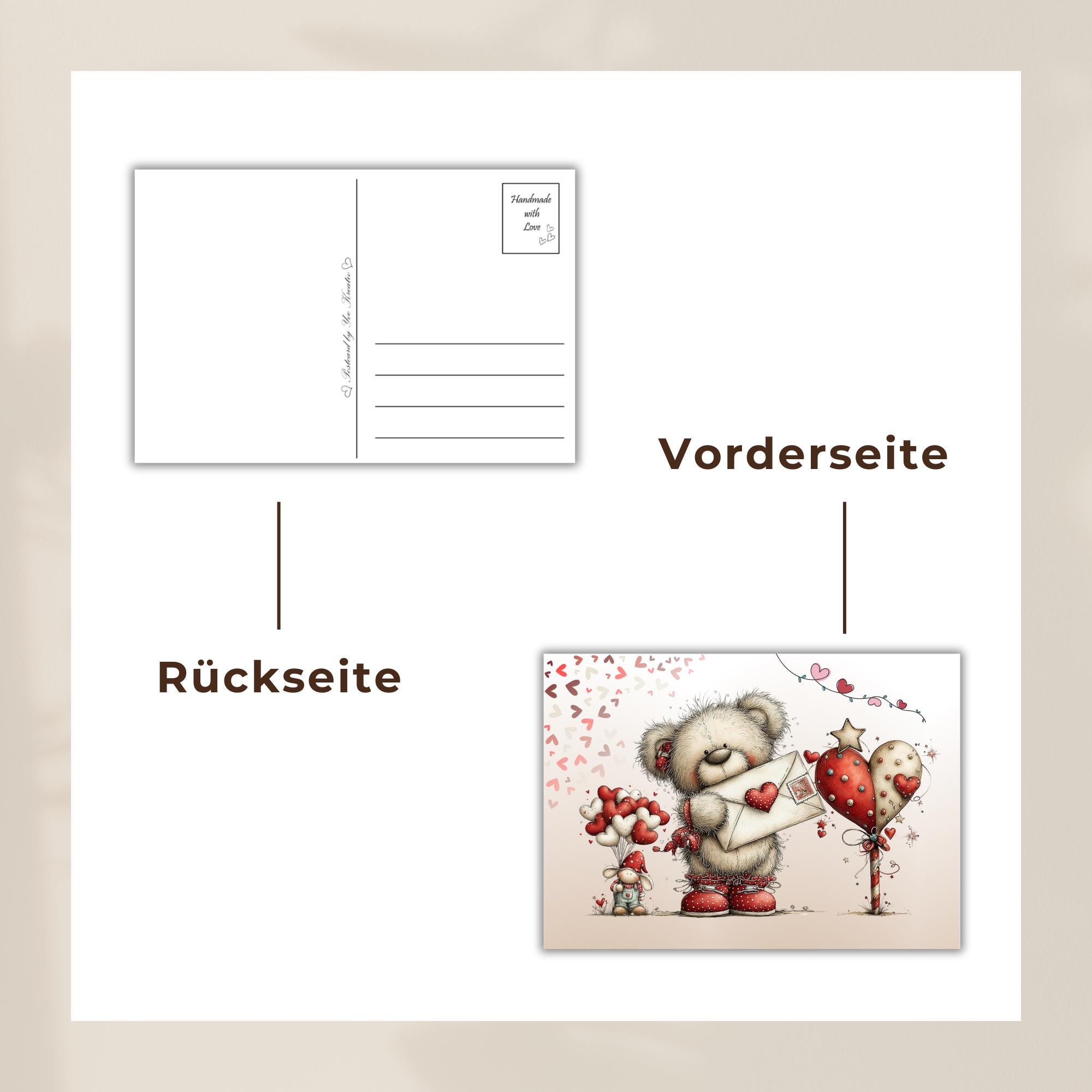 Postkarte zum Valentinstag Teddybär Grußkarte für Verliebte Liebesgruß Bär Liebespost Verlobungskarte Liebesbrief #PHL20