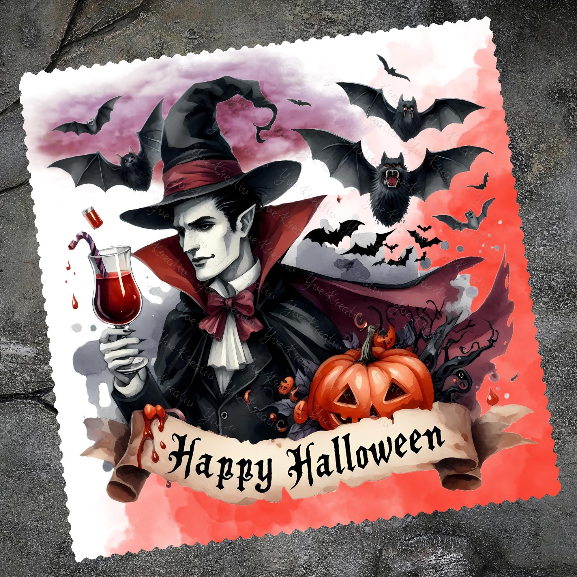 Brillenputztuch Happy Halloween bedrucktes Mikrofasertuch für Sonnenbrille Displays Handy Grusel Geschenk Vampire Mitbringsel #SA6