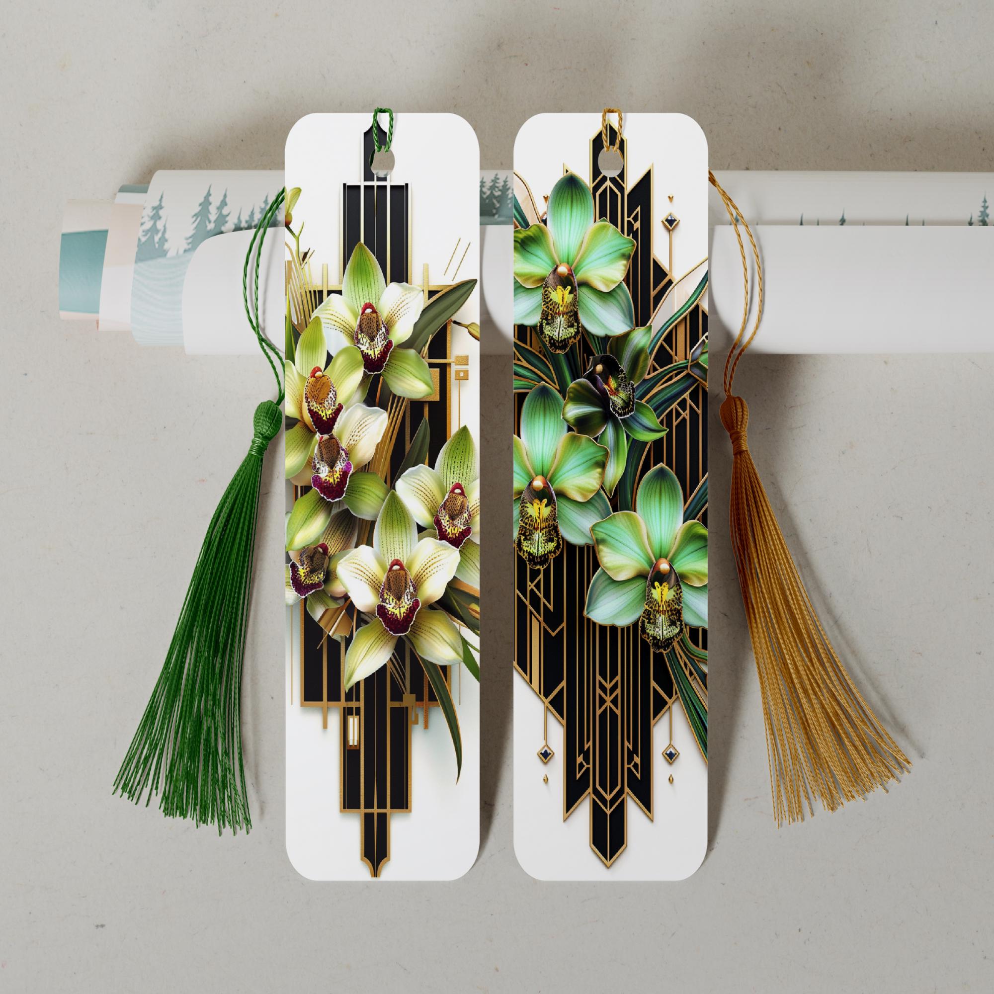 Lesezeichen aus Metall Orchideen Geschenk Freundin Bücherzeichen Mitbringsel Mama Bookmark Art déco Stil - 2 Motive zur Auswahl  #LEALU