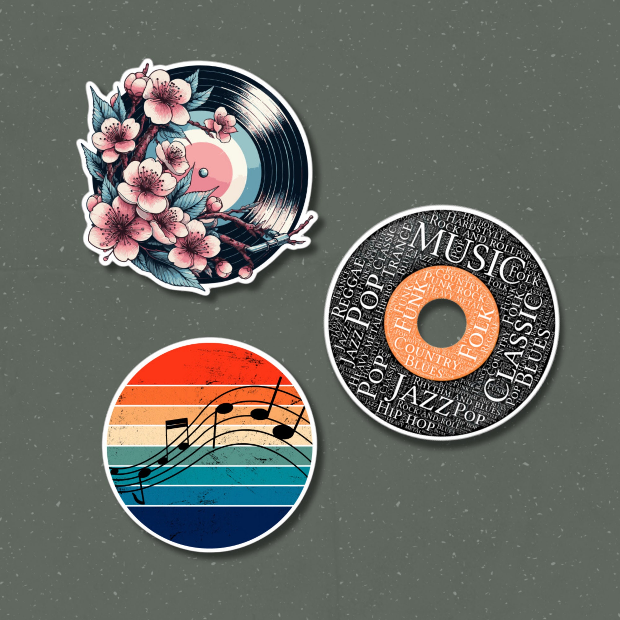 Großer Aufkleber, Musik LP Sticker, großer Koffer Sticker, Kofferaufkleber  - 3 Aufkleber zur Auswahl in Weiß oder Transparent  #SEG8