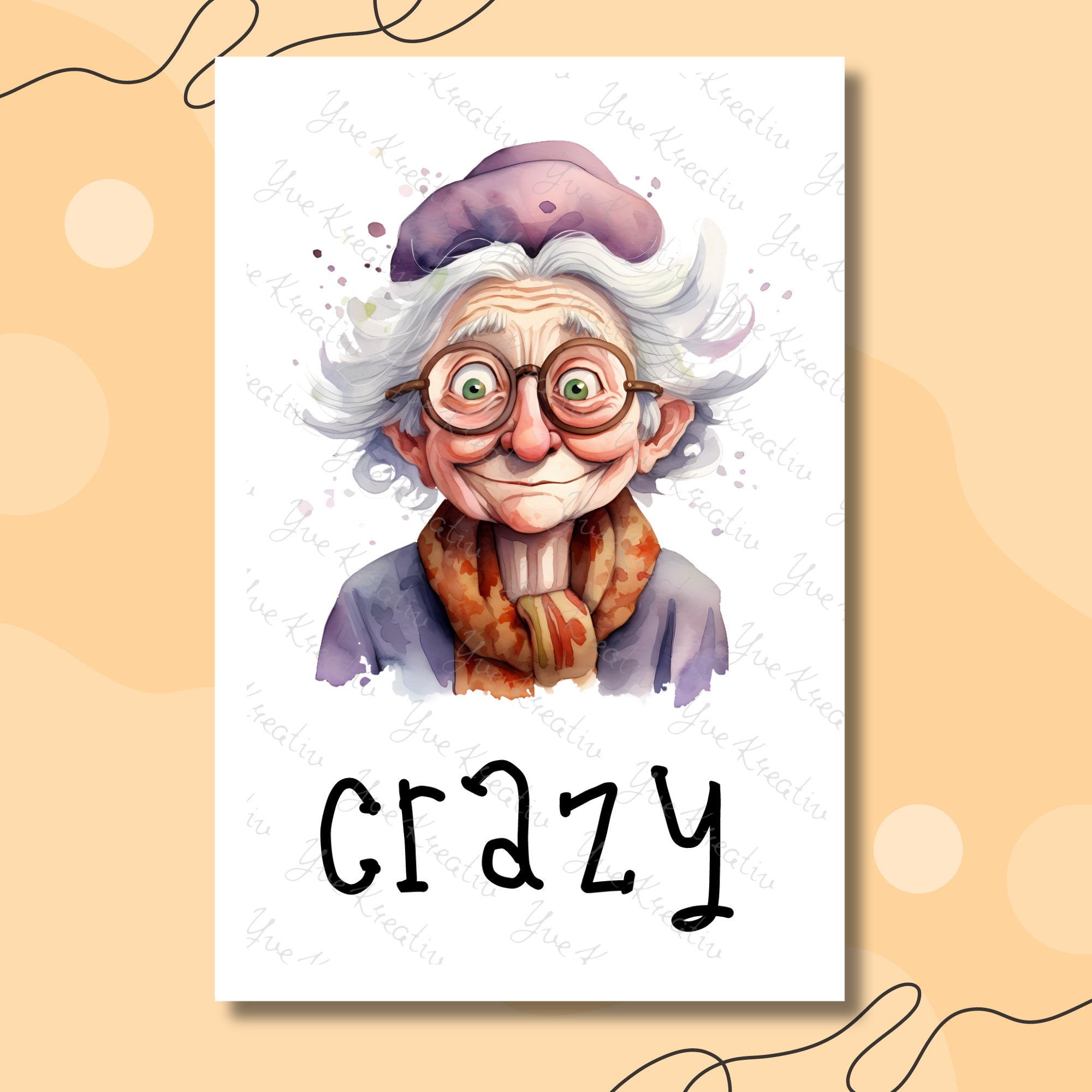 Postkarte, Grußkarte, Karte zum Geburtstag I Crazy, Funny, Lovely I Old Lady, Oma, Großmutter   #PHO