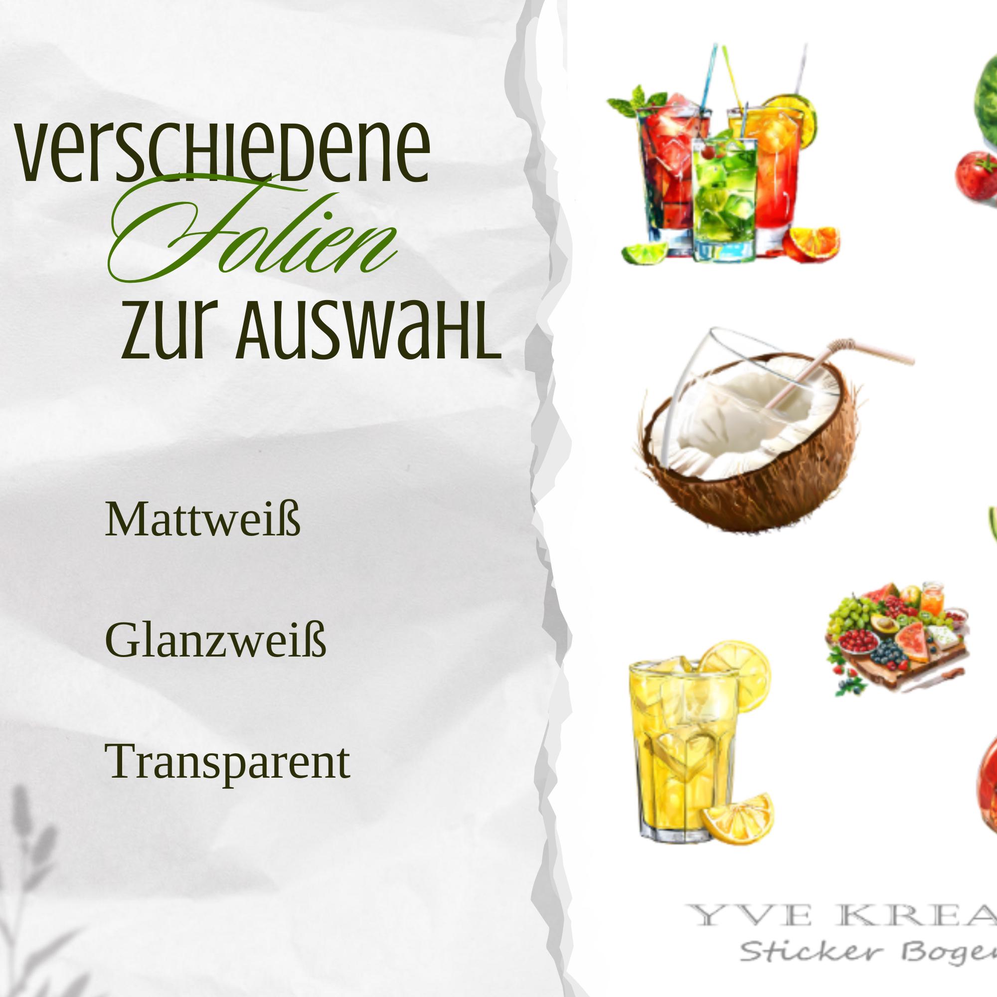 Aufkleber Cocktail Sticker Bogen Sommercocktail Stickerbogen 3 Bögen zur Auswahl in Weiß - Transparent - Matt - Glanz #SBA6 Aufkleber Cocktail Sticker Bogen Sommercocktail Stickerbogen 3 Bögen zur Auswahl in Weiß - Transparent - Matt - Glanz #SBA6