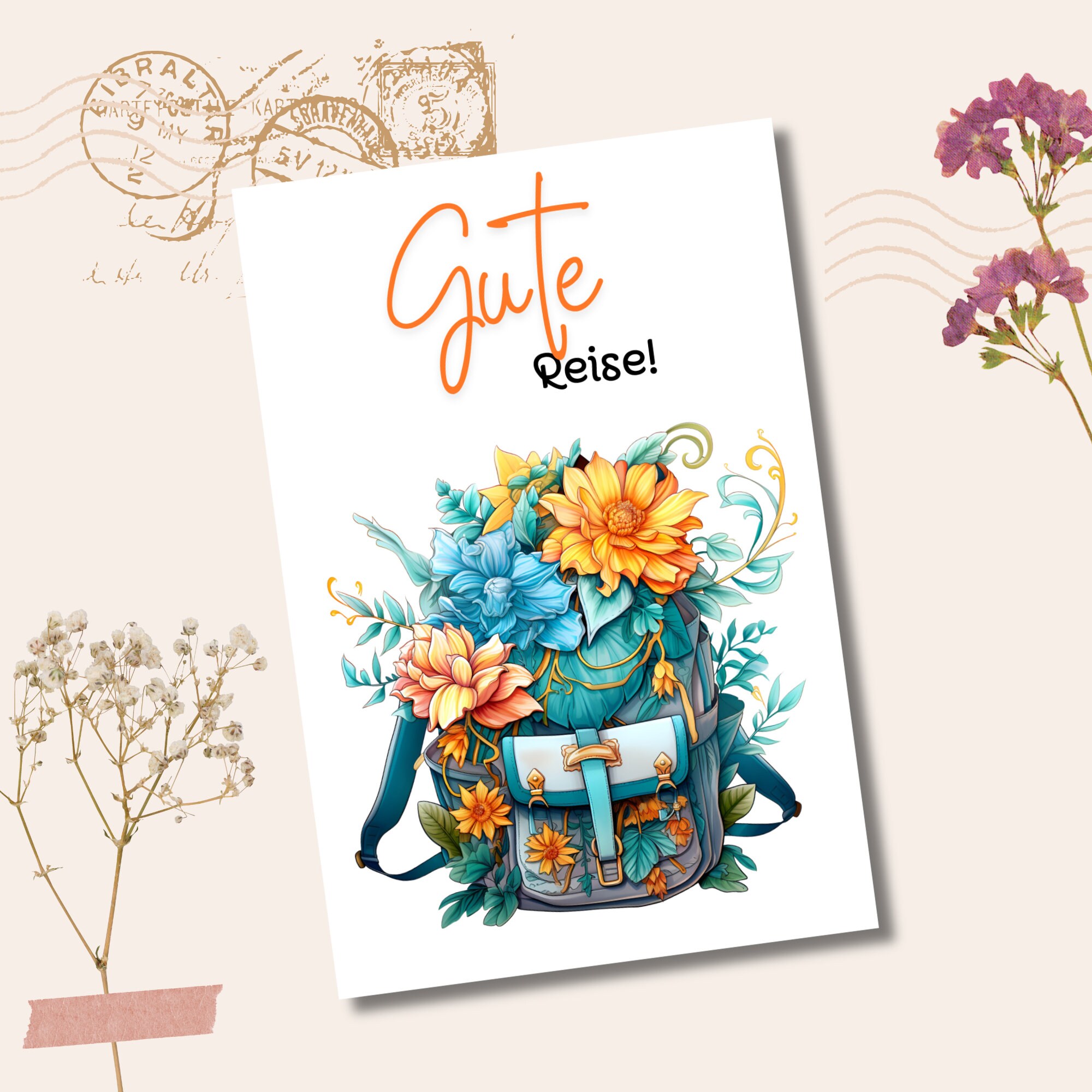 Postkarte, Grußkarte, Glückwunschkarte, Karte zum Geburtstag, Geburtstagskarte I Gute Reise   #PHO