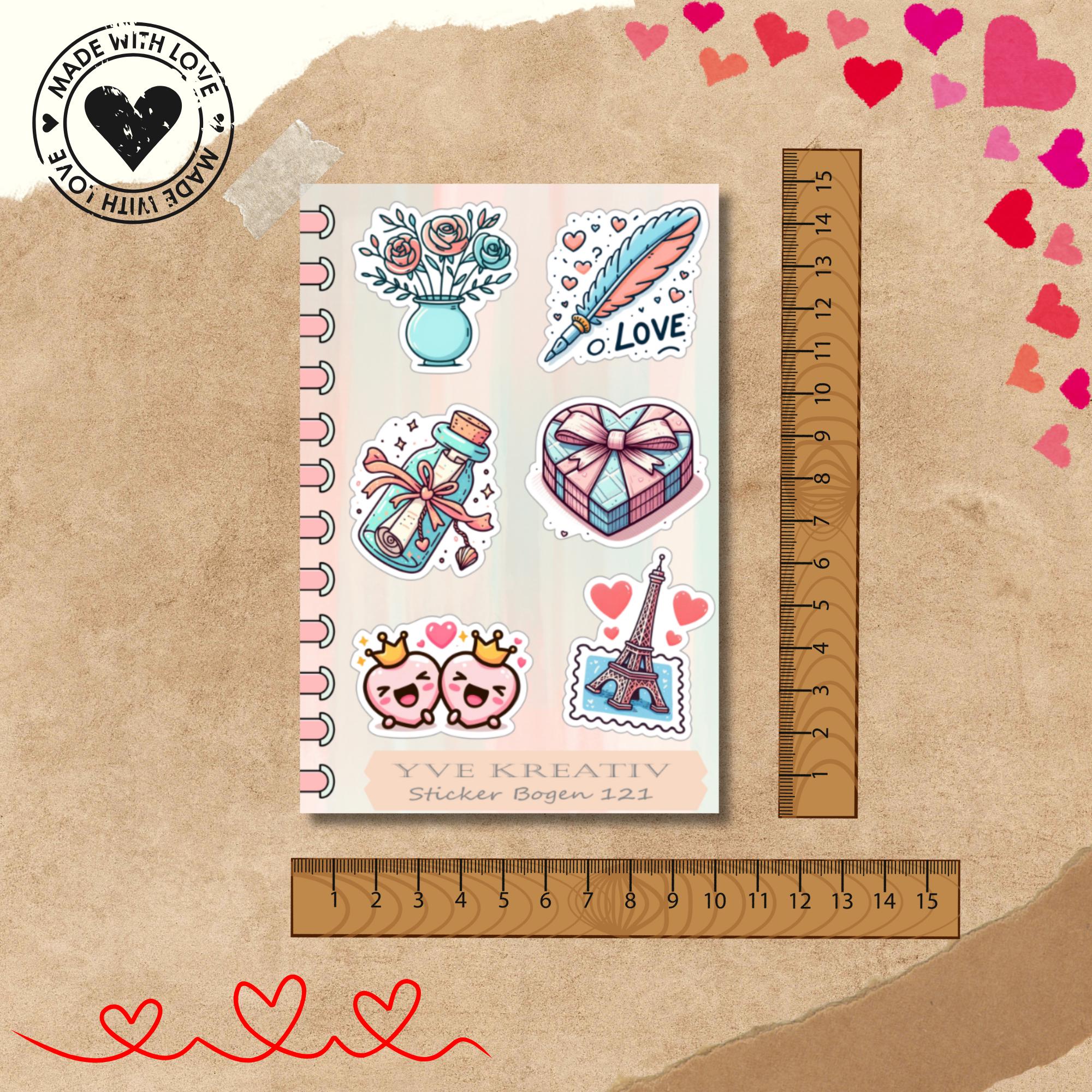 Aufkleber Bogen " Love Valentinstag" | Sticker Set - Aufkleber 3 Stickerbogen zur Auswahl in Weiß - Transparent - Matt - Glanz  #SBA6