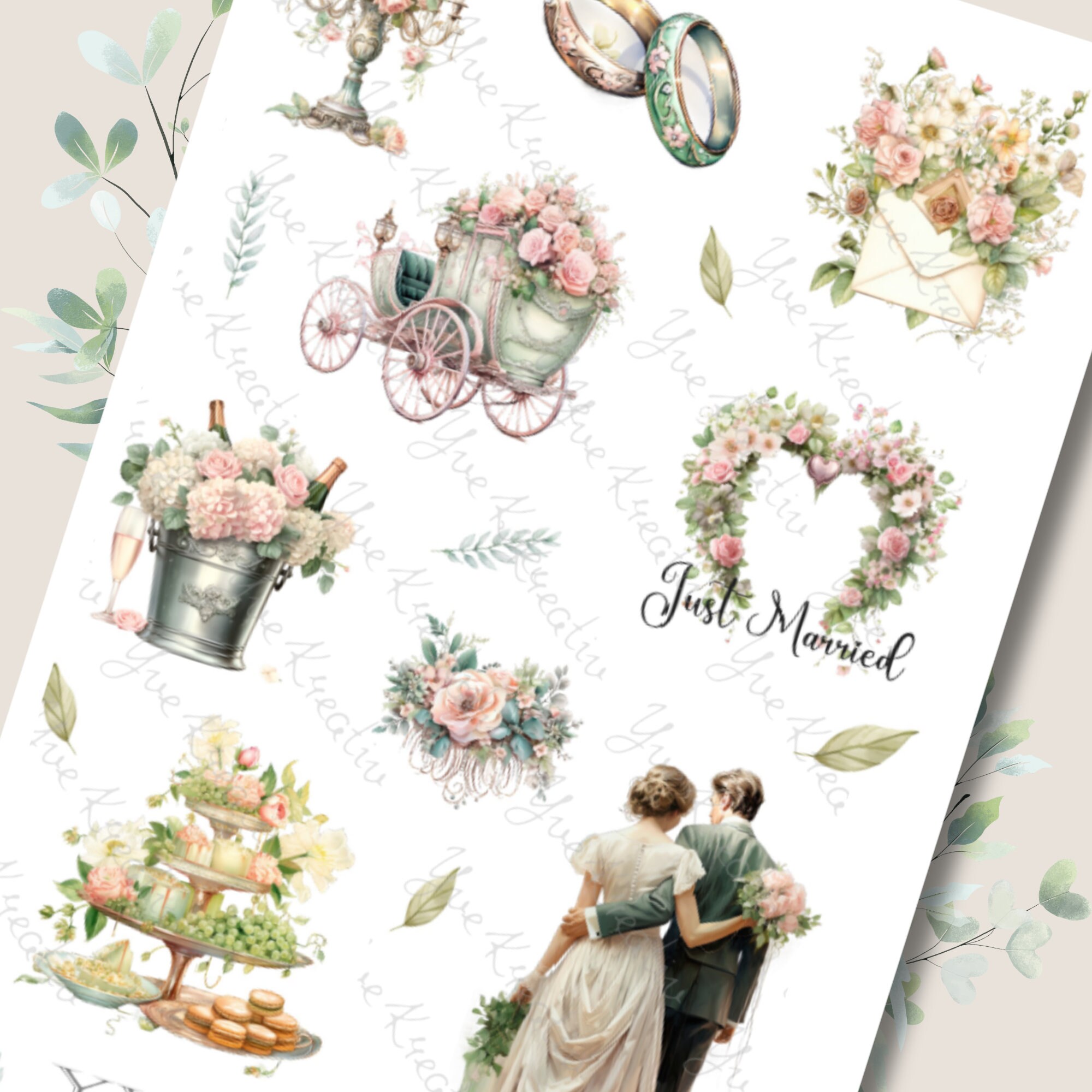 Sticker Bogen " Hochzeit " | Sticker Set - Aufkleber Stickerbogen zur Auswahl in Weiß - Transparent - Matt - Glanz