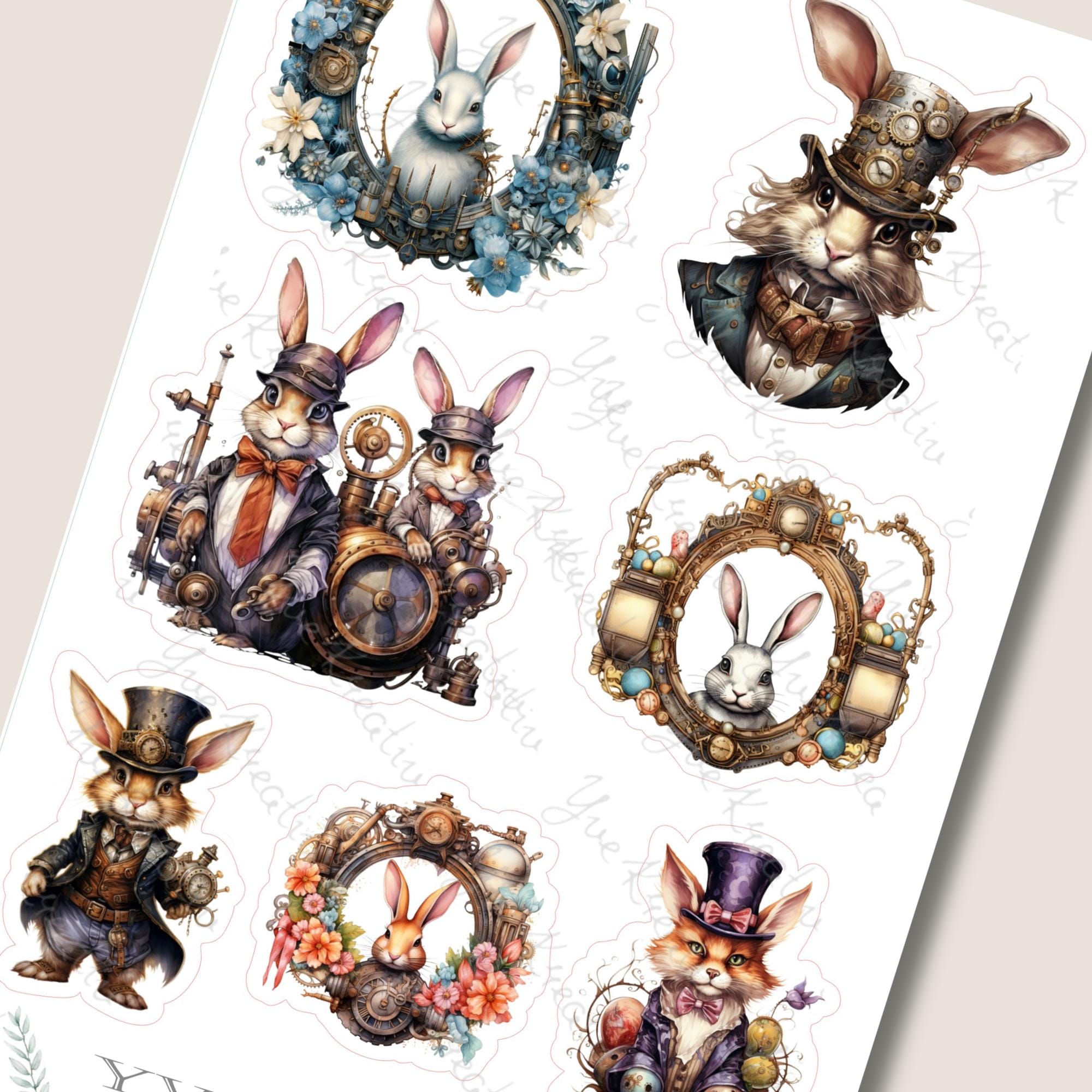 Sticker Bogen Aufkleber "Ostern Steampunk" | Sticker Set - 4 Stickerbogen zur Auswahl in Weiß - Transparent - Matt - Glanz #SBA6 Sticker Bogen Aufkleber "Ostern Steampunk" | Sticker Set - 4 Stickerbogen zur Auswahl in Weiß - Transparent - Matt - Glanz #SBA6