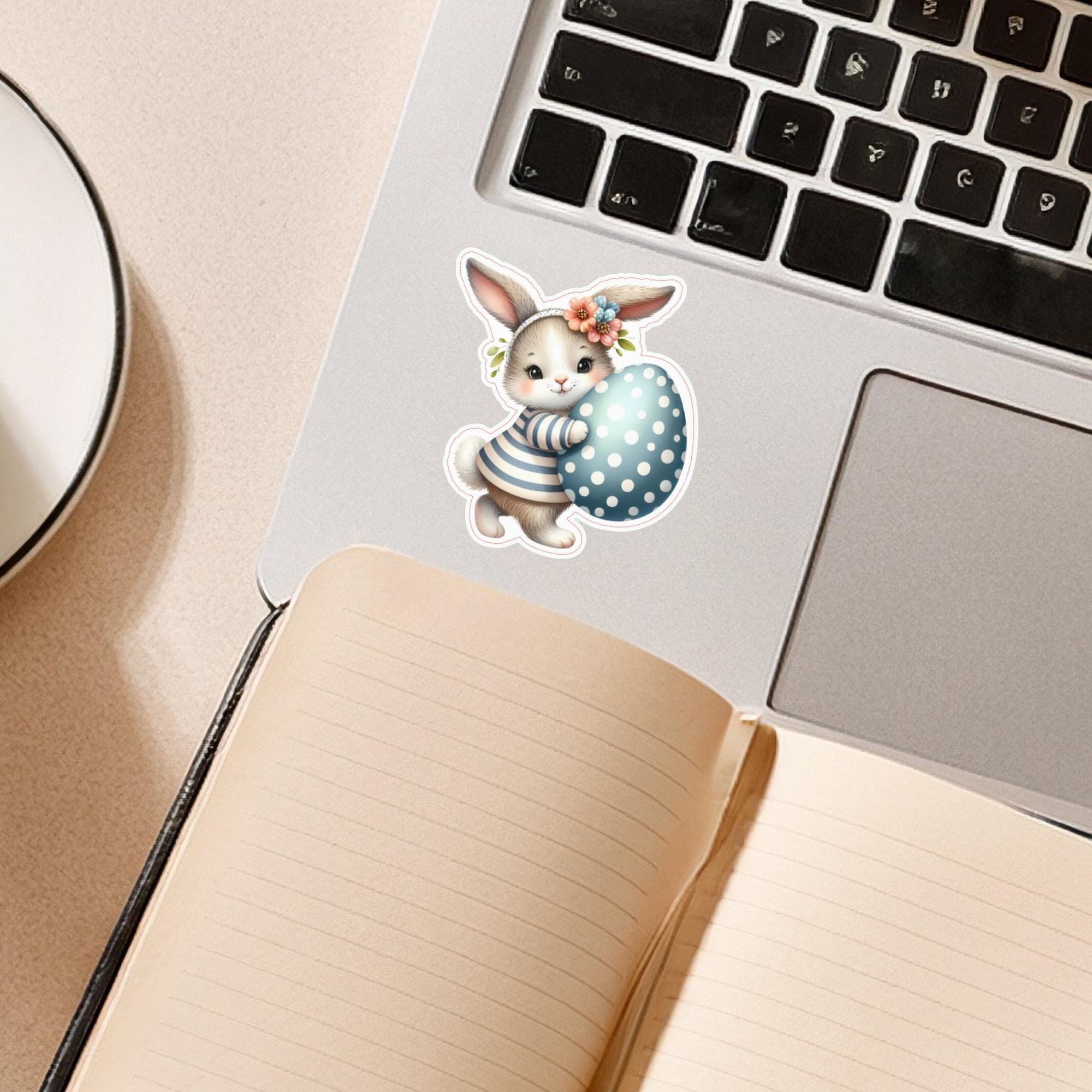 Aufkleber Ostern großer 8 cm Sticker niedliches Häschen Deko Hase Geschenkaufkleber Osterhase - zur Auswahl in Weiß oder Transparent  #SEG8