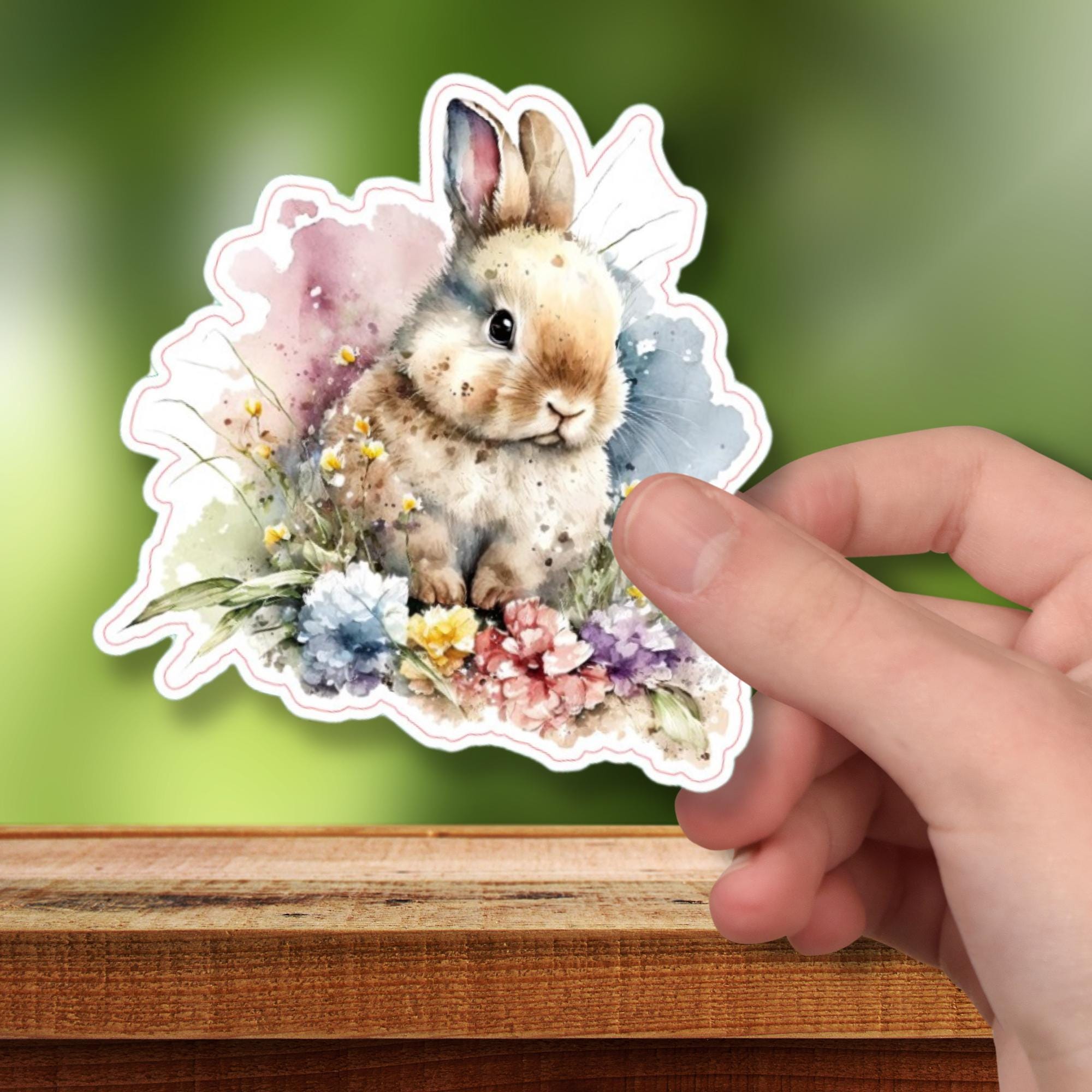 Aufkleber Ostern großer 8 cm Sticker niedliches Häschen Deko Hase Geschenkaufkleber Osterhase - zur Auswahl in Weiß oder Transparent  #SEG8